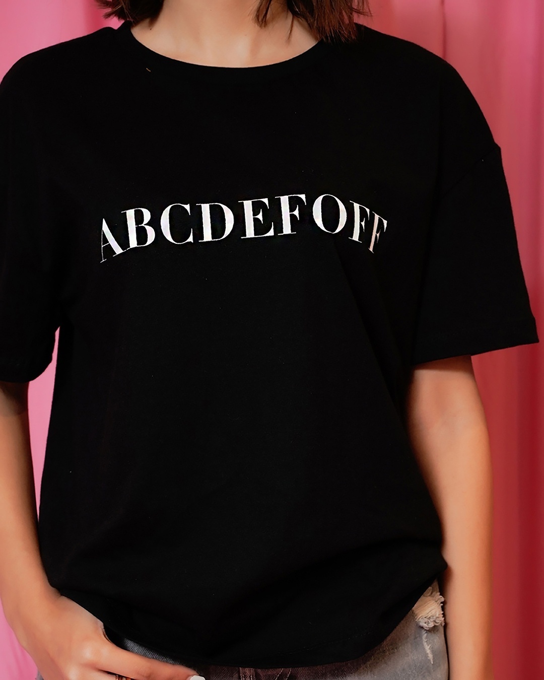 Shop Women's Black Typography Oversized T-shirt