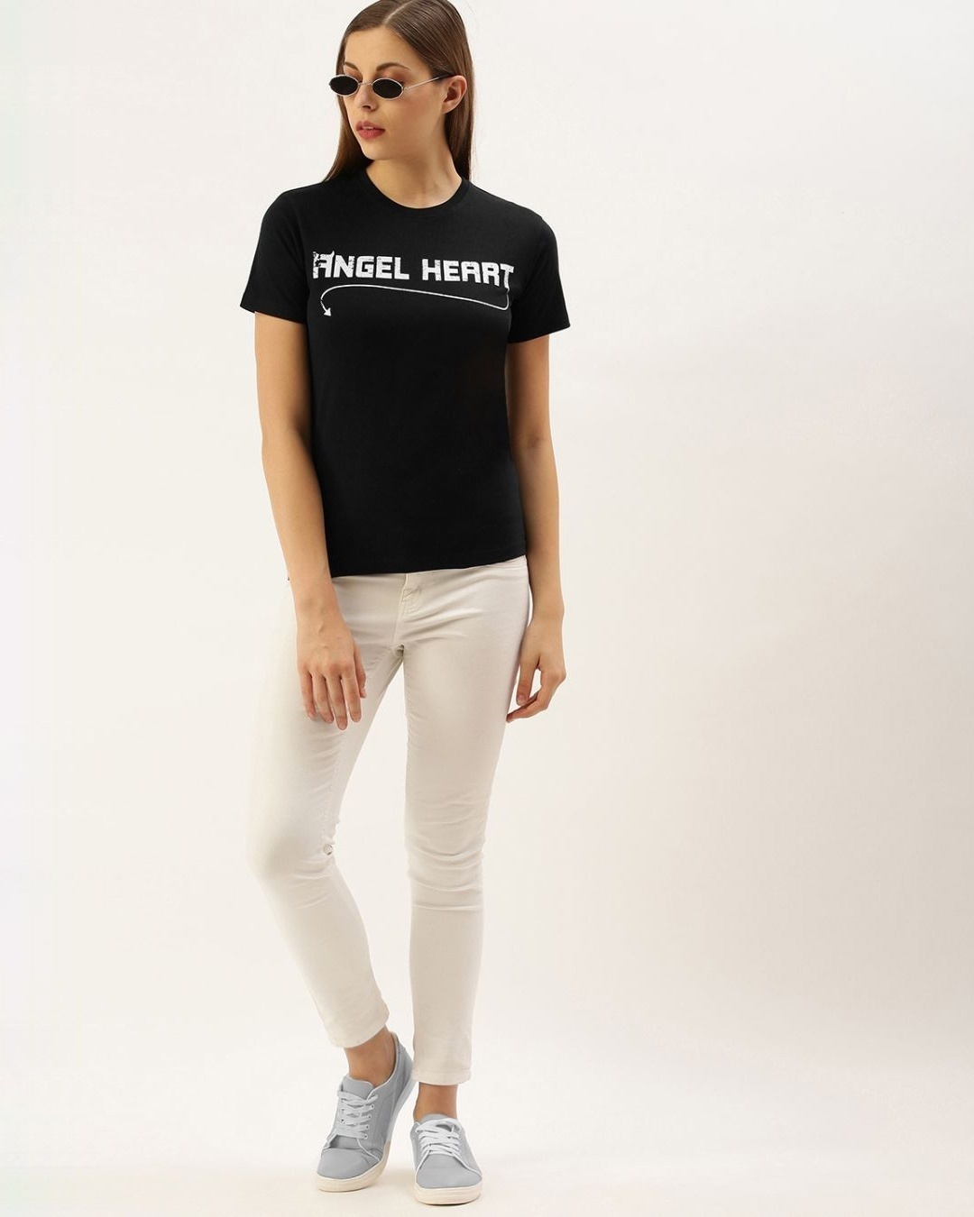 Shop Women's Black Typography T-shirt