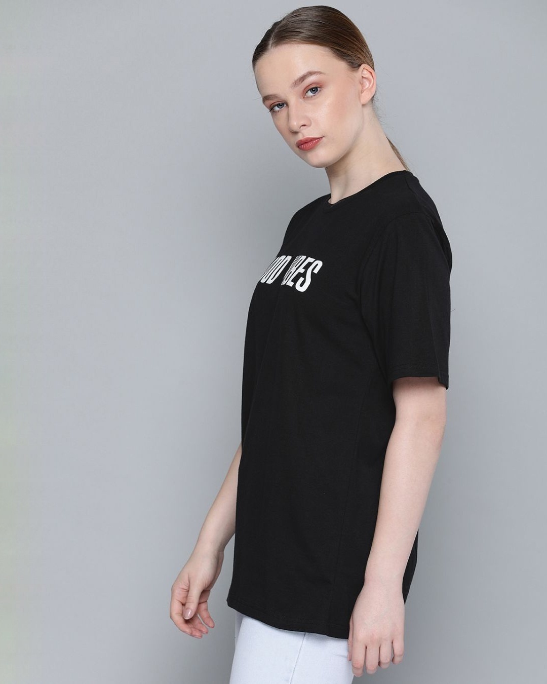Shop Women's Black Typography T-shirt-Design