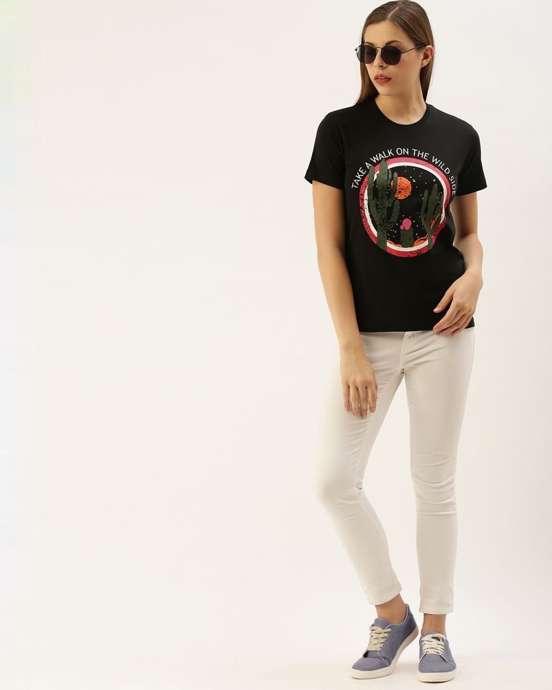 Shop Women's Black Typography T-shirt