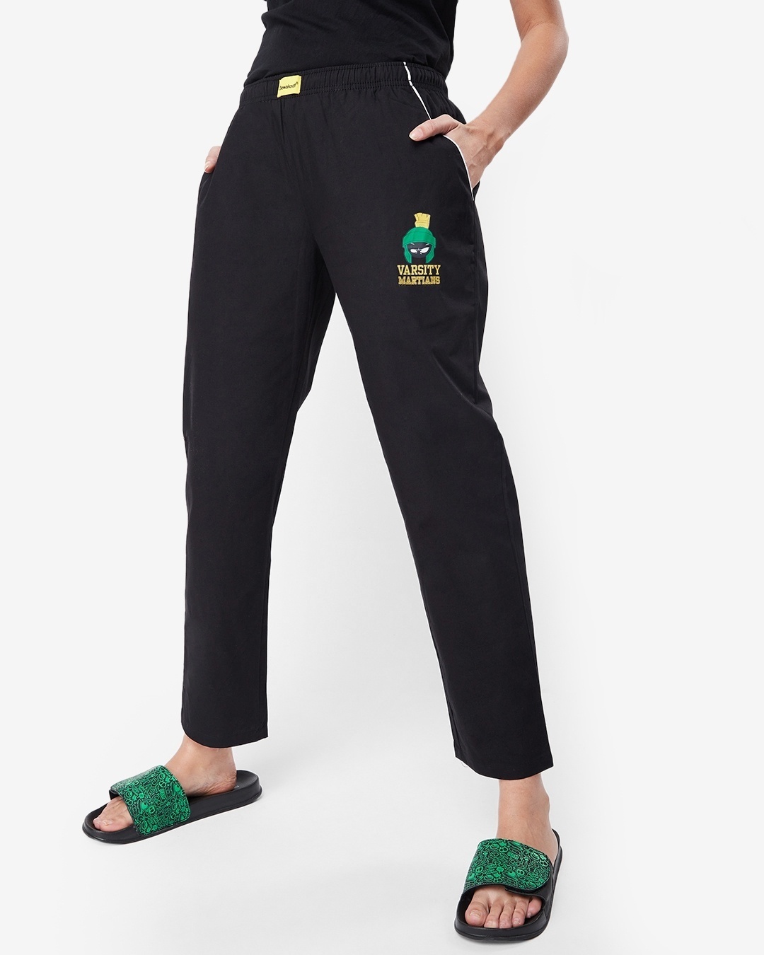 Shop Women's Black Varsity Martians Typography Pyjamas-Front