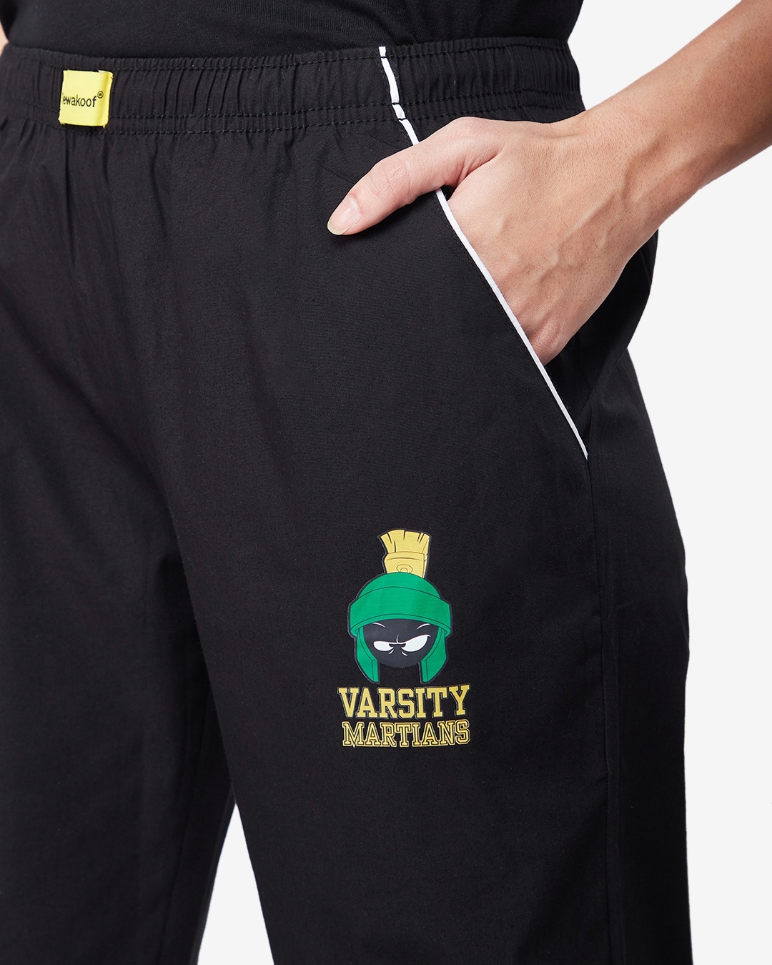 Shop Women's Black Varsity Martians Typography Pyjamas