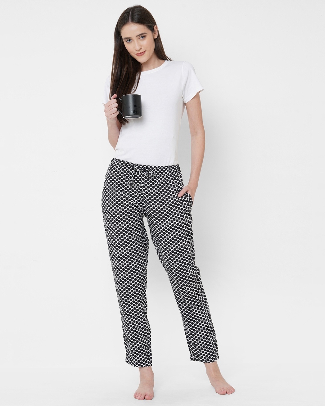 Shop Women's Black & White All Over Polka Printed Lounge Pants