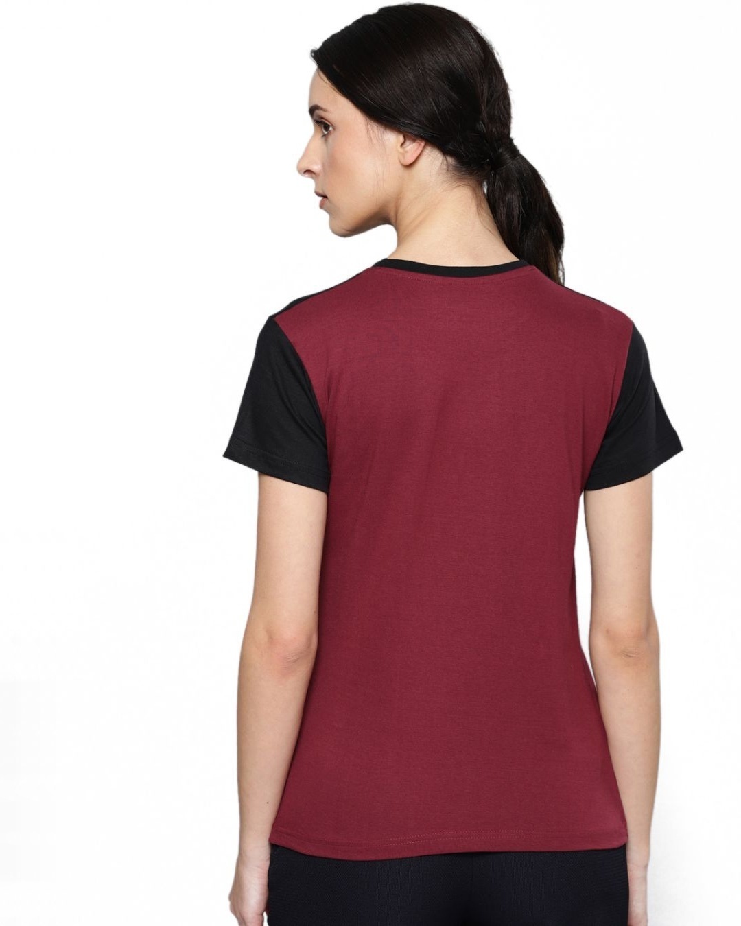 Shop Women's Black & White Colourblocked T-shirt-Back