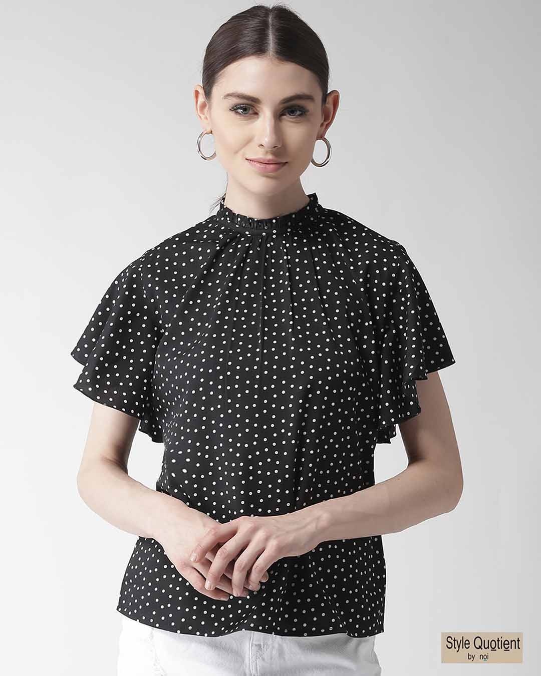 Shop Women's Black & White Dot Print Top-Front