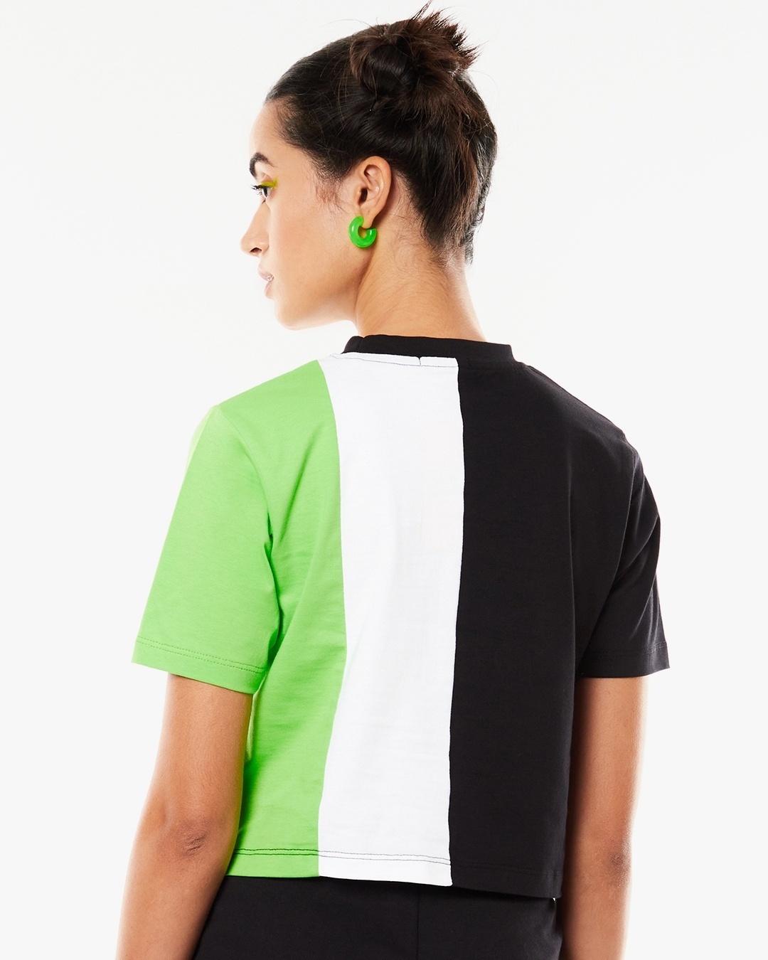 Shop Women's Black White & Green Color Block Short Top-Design