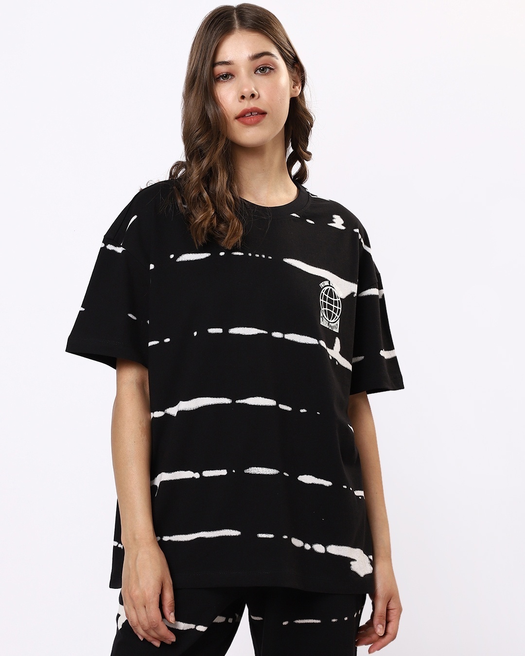 Shop Women's Black & White Oversized T-shirt-Back