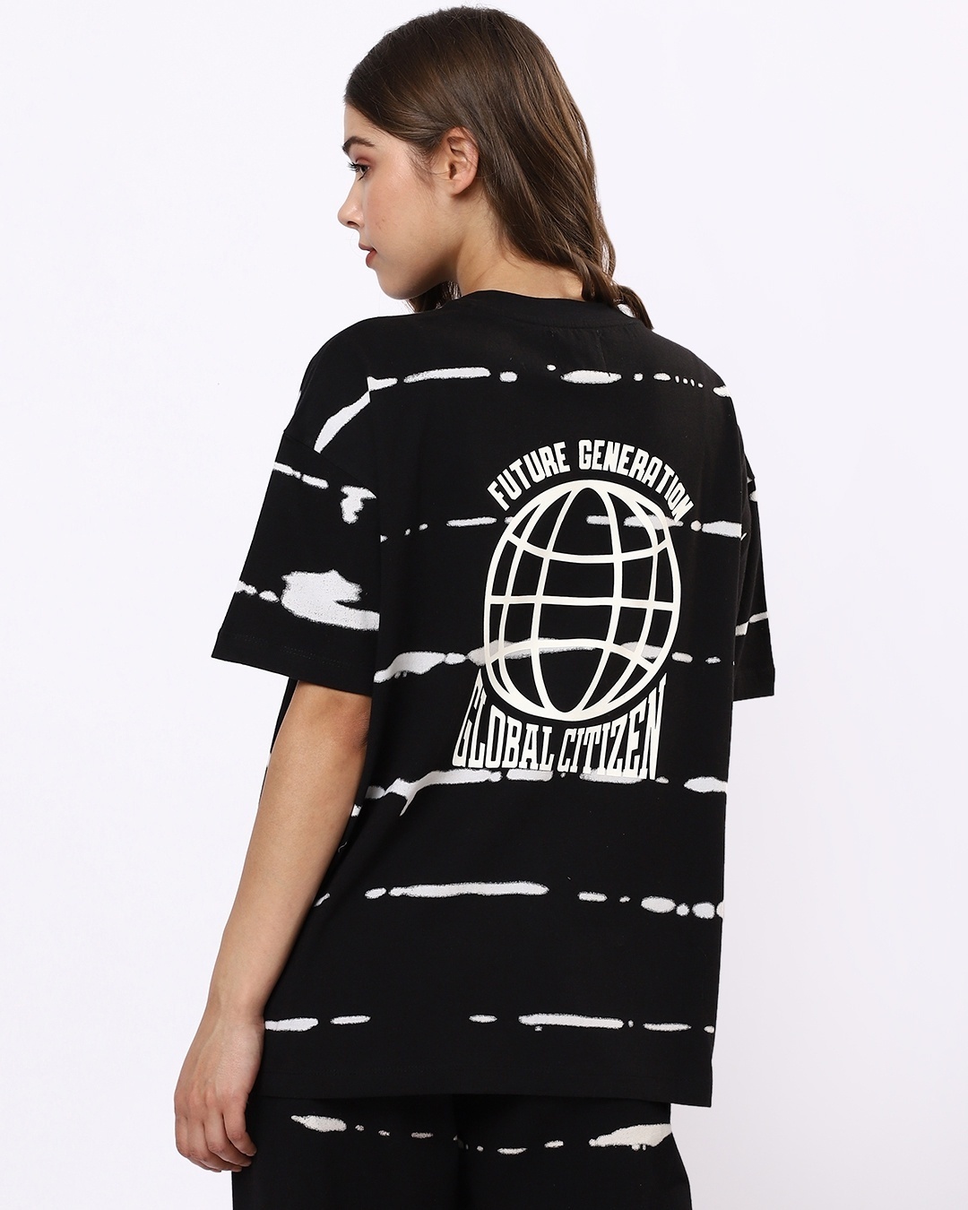 Shop Women's Black & White Oversized T-shirt-Full