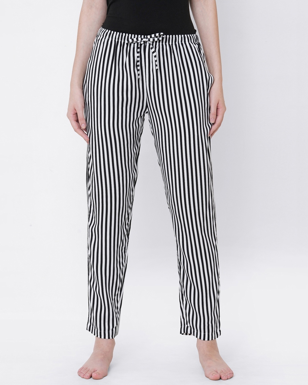 Shop Women's Black & White Striped Lounge Pants-Front