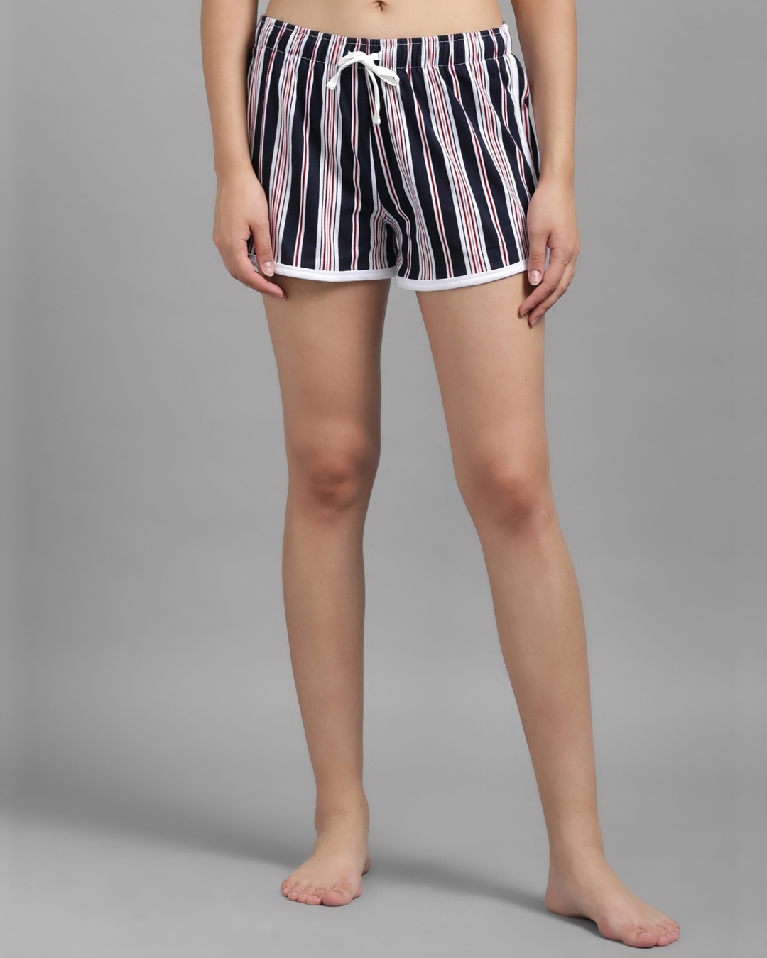 Shop Women's Black & White Striped Lounge Shorts-Front