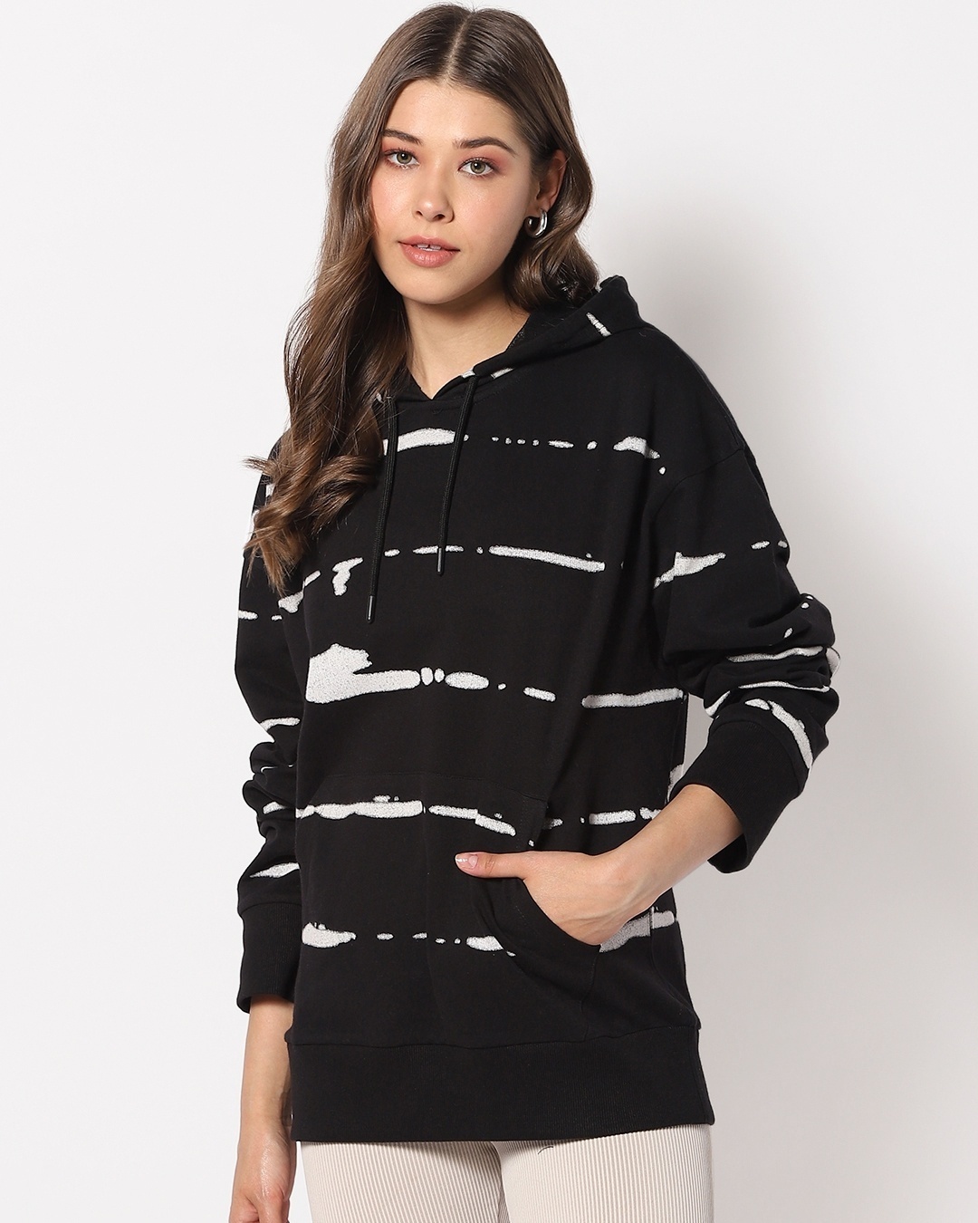 Shop Women's Black & White Tie N Dye Hoodie Sweatshirt-Back
