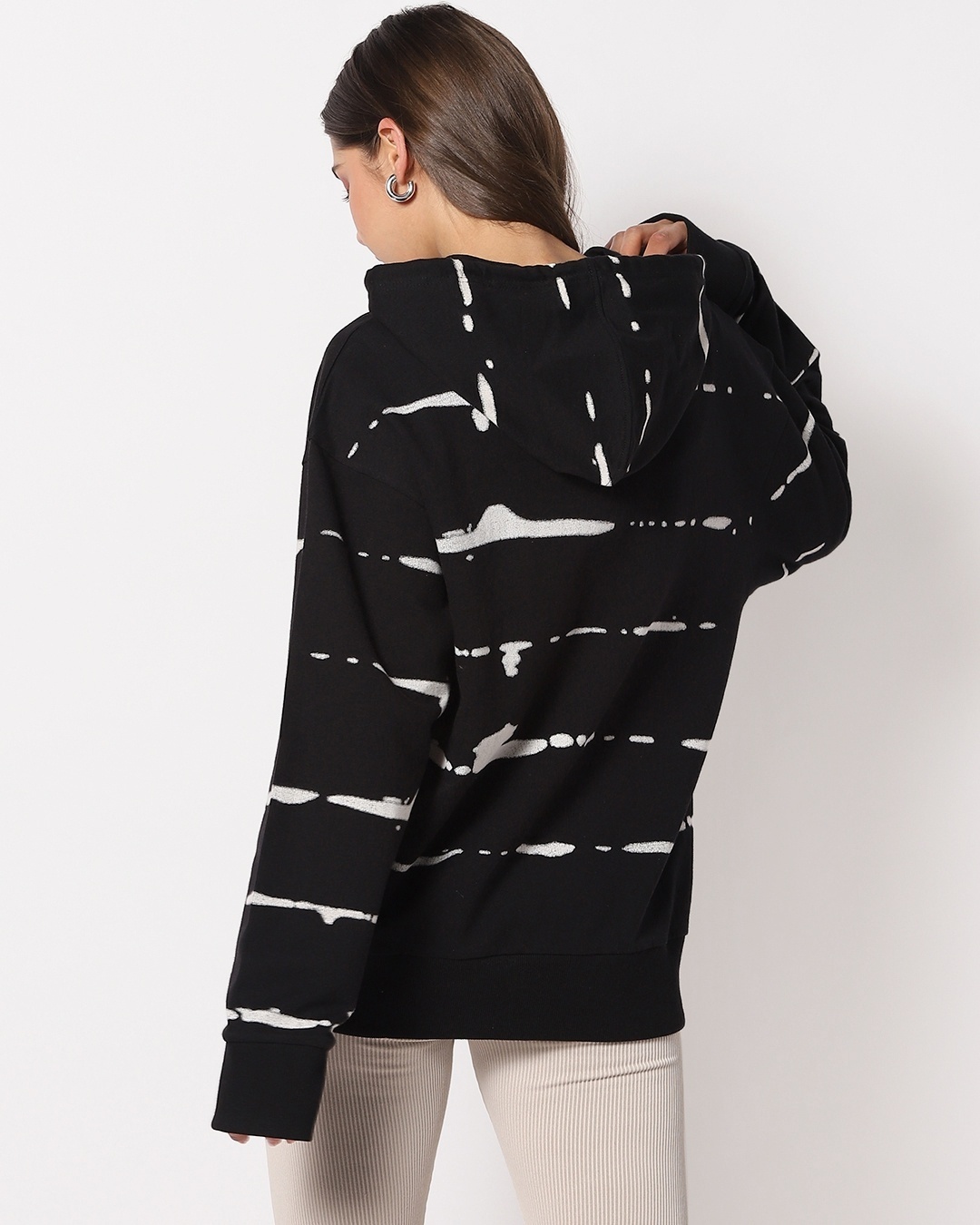 Shop Women's Black & White Tie N Dye Hoodie Sweatshirt-Full
