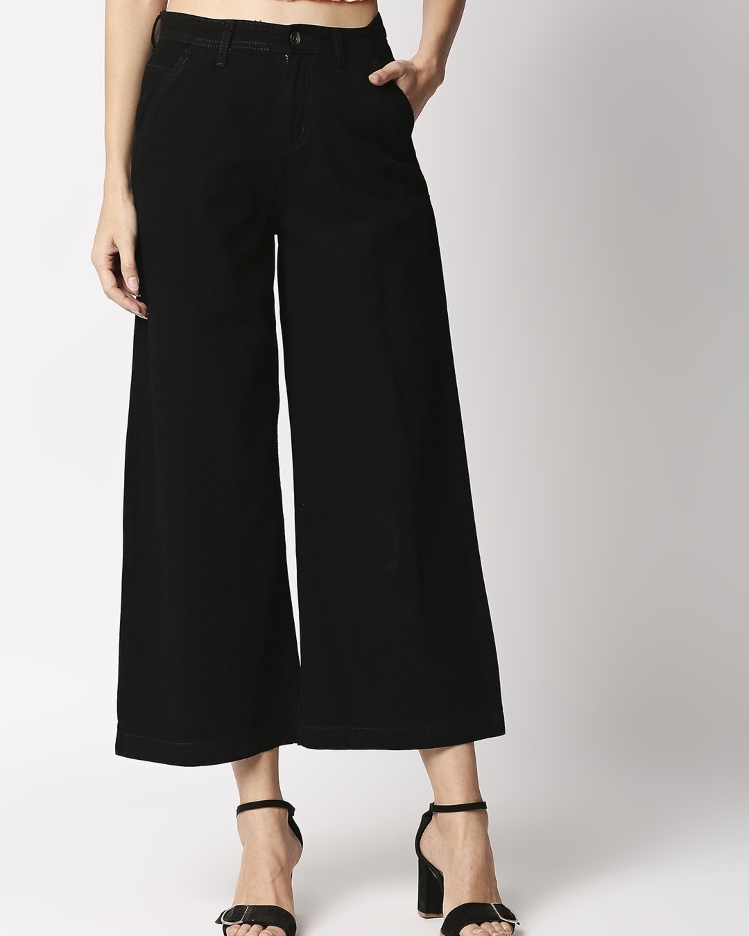 black wide leg high rise jeans