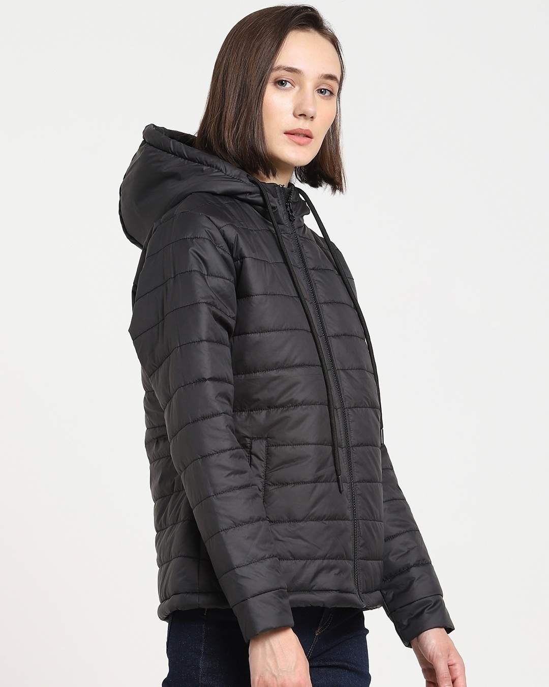 Shop Women's Black Winter Puffer Jacket-Back