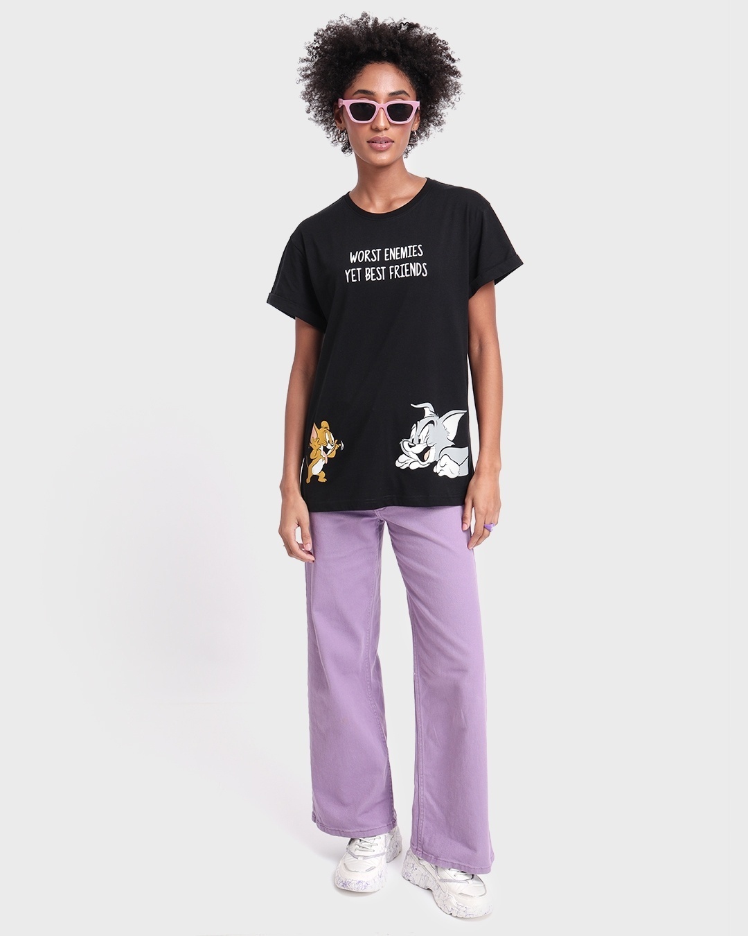Shop Women's Black Worst Enemies Boyfriend T-shirt-Full