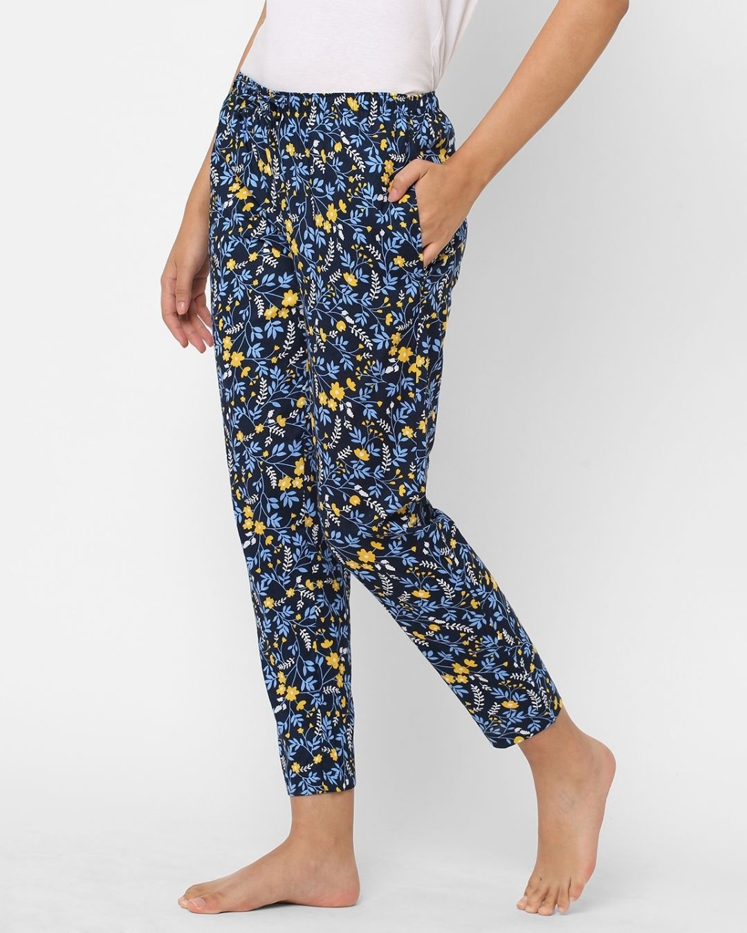 Shop Women's Blue All Over Floral Printed Cotton Lounge Pants-Back