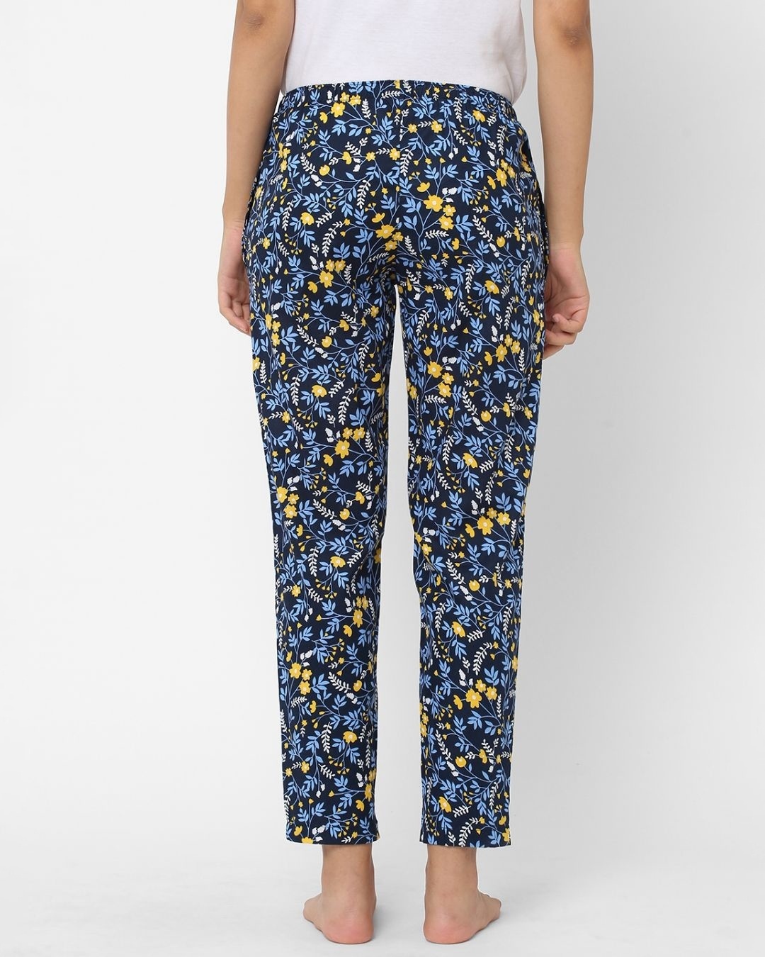 Shop Women's Blue All Over Floral Printed Cotton Lounge Pants-Design