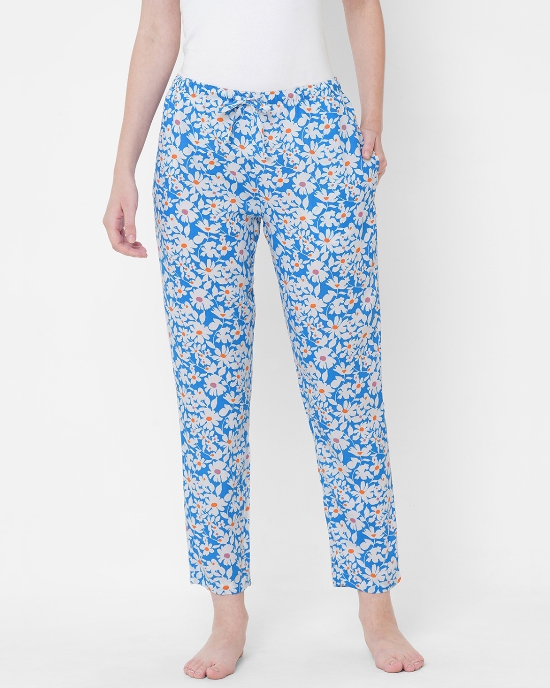Shop Women's Blue All Over Floral Printed Lounge Pants-Front
