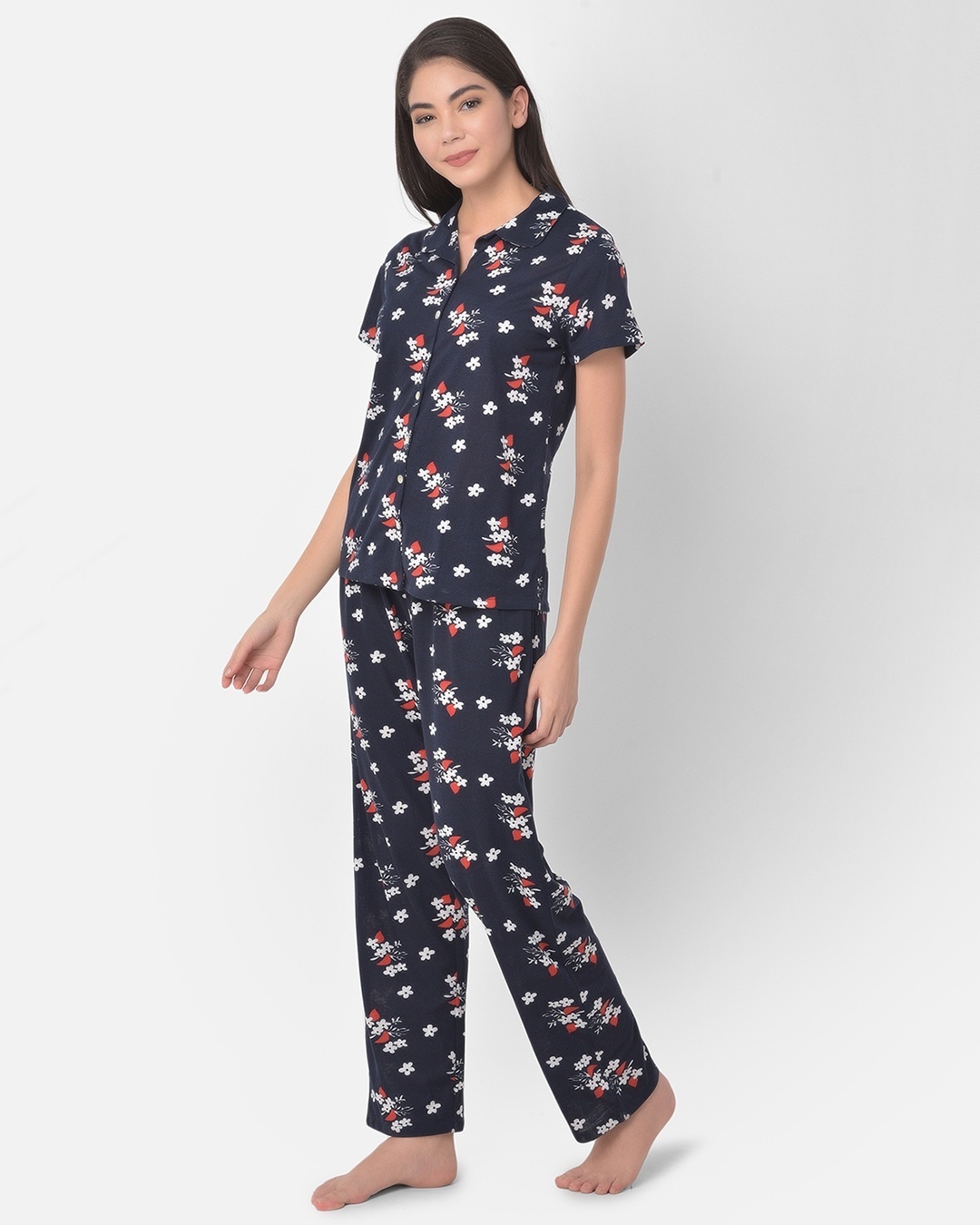 Shop Women's Blue All Over Floral Printed Nightsuit-Full