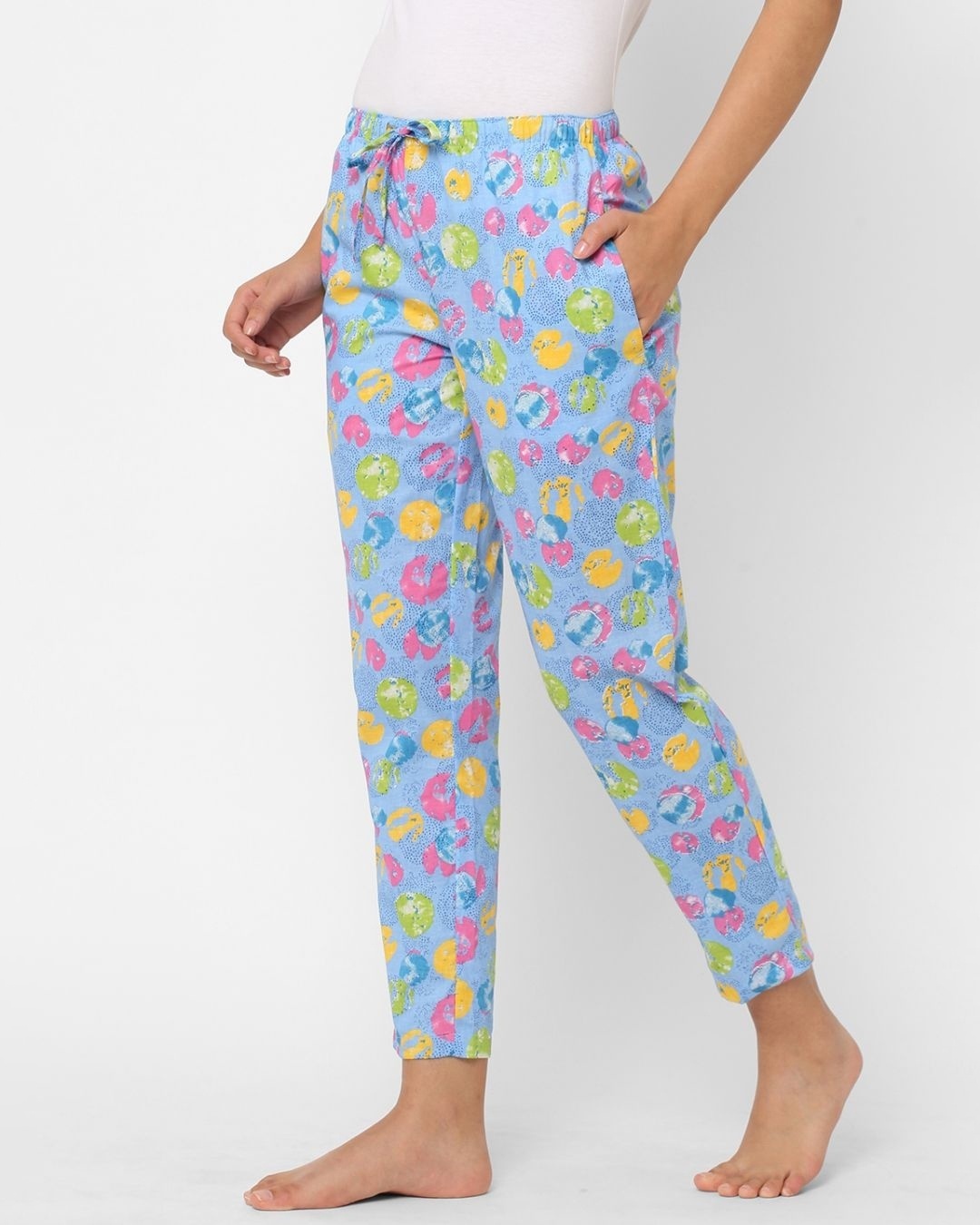Shop Women's Blue All Over Printed Cotton Lounge Pants-Full