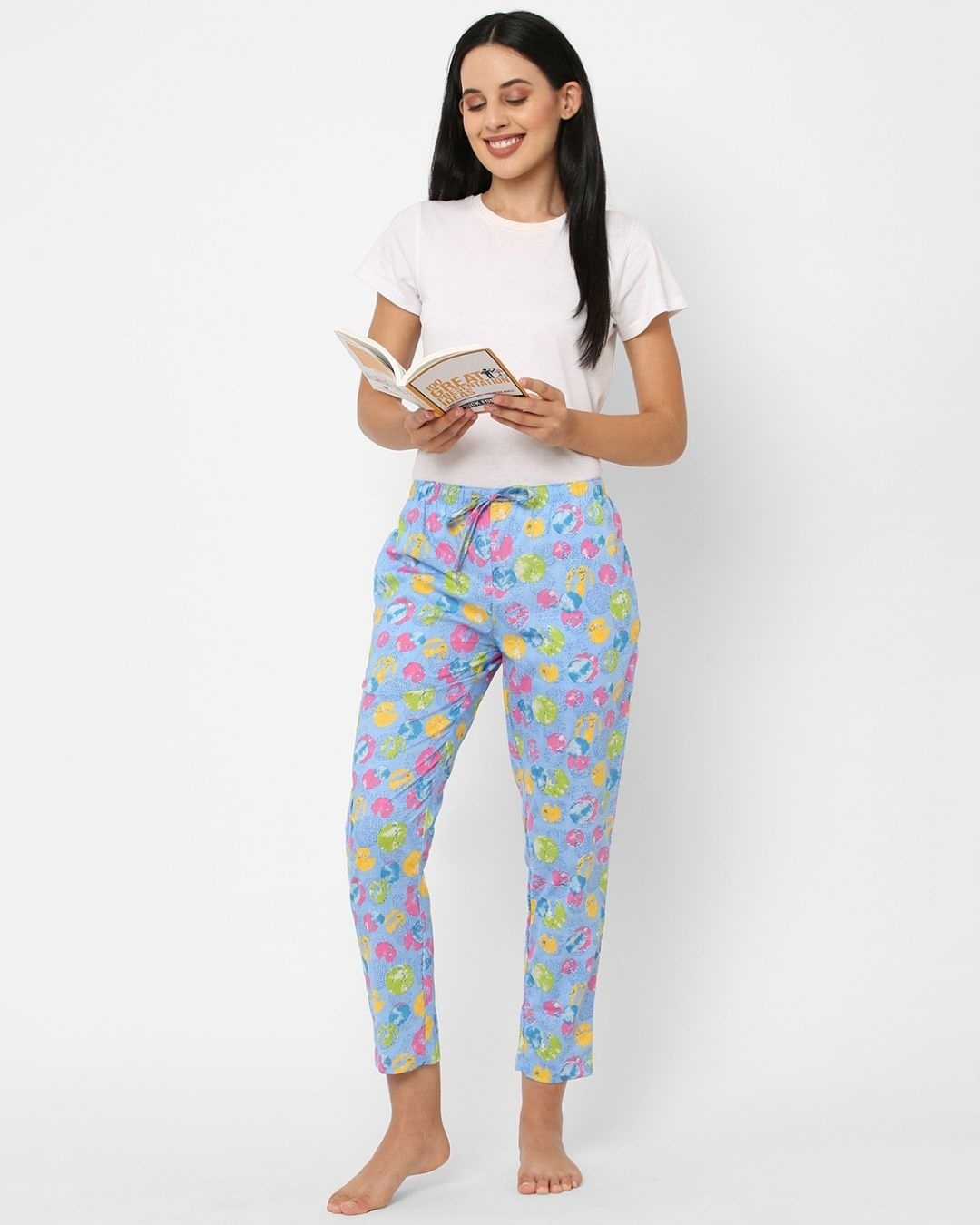 Shop Women's Blue All Over Printed Cotton Lounge Pants
