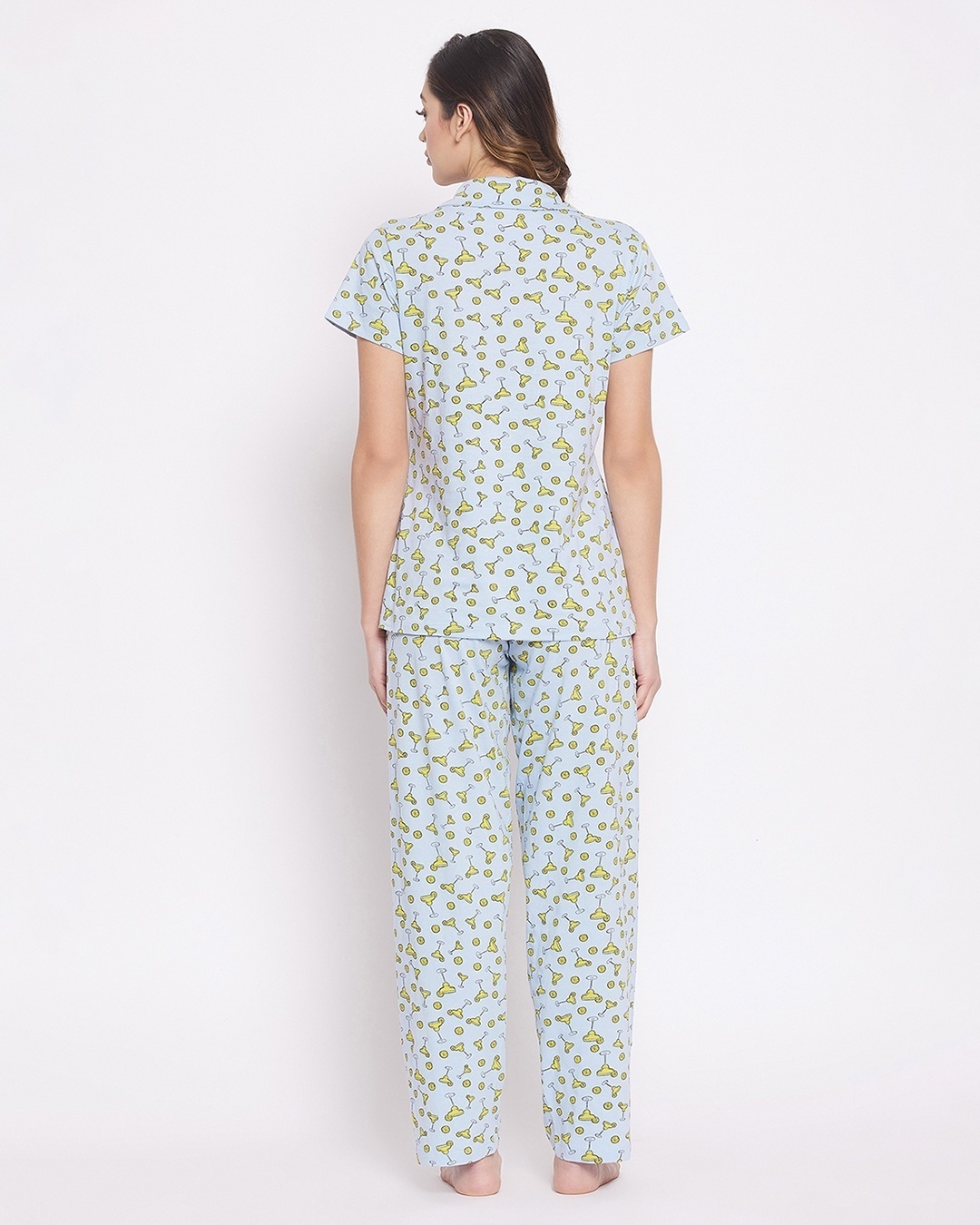 Shop Women's Blue All Over Printed Cotton Shirt & Pyjamas Set-Design