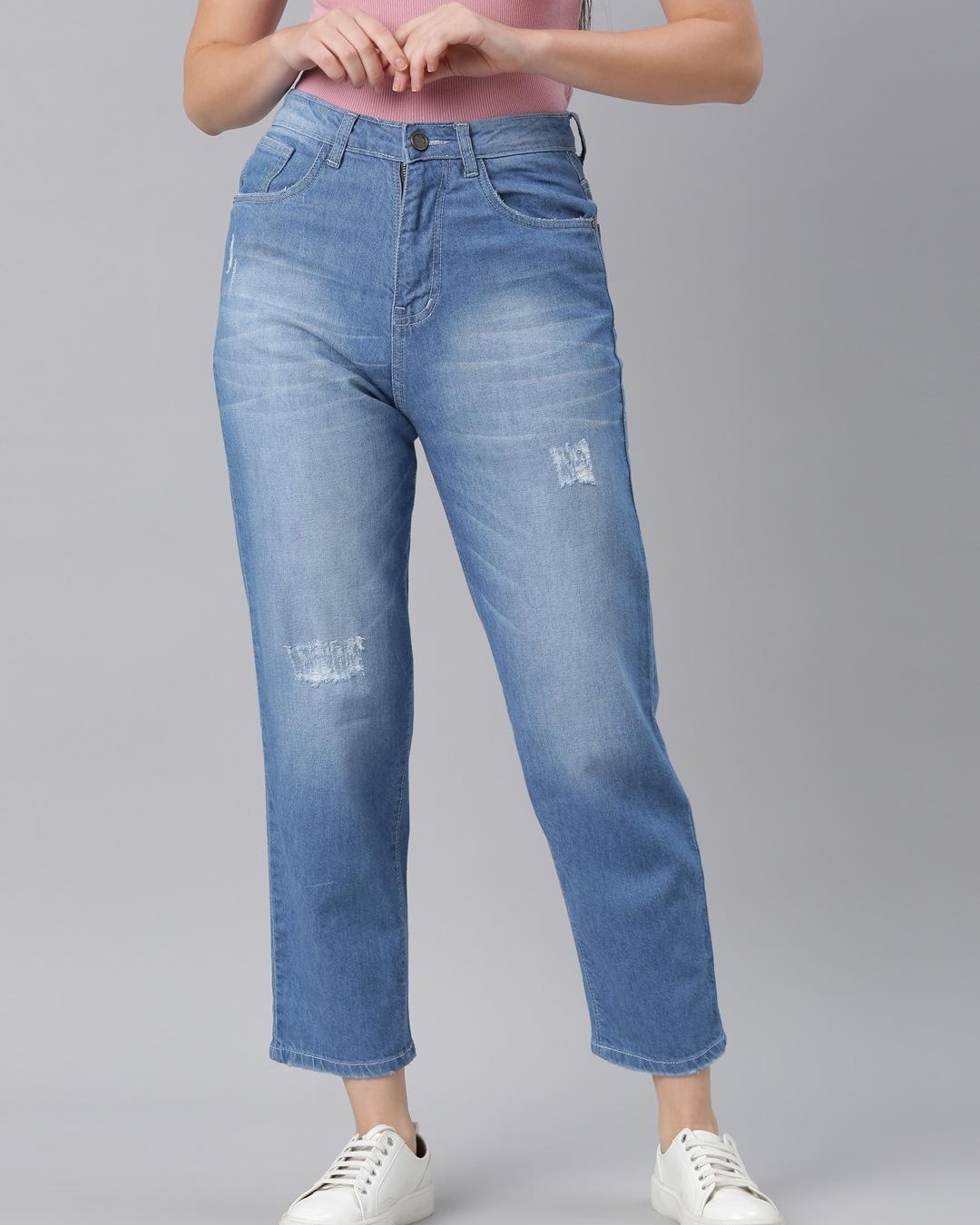 Buy Women's Blue Distressed Relaxed Fit Jeans for Women Blue Online at ...