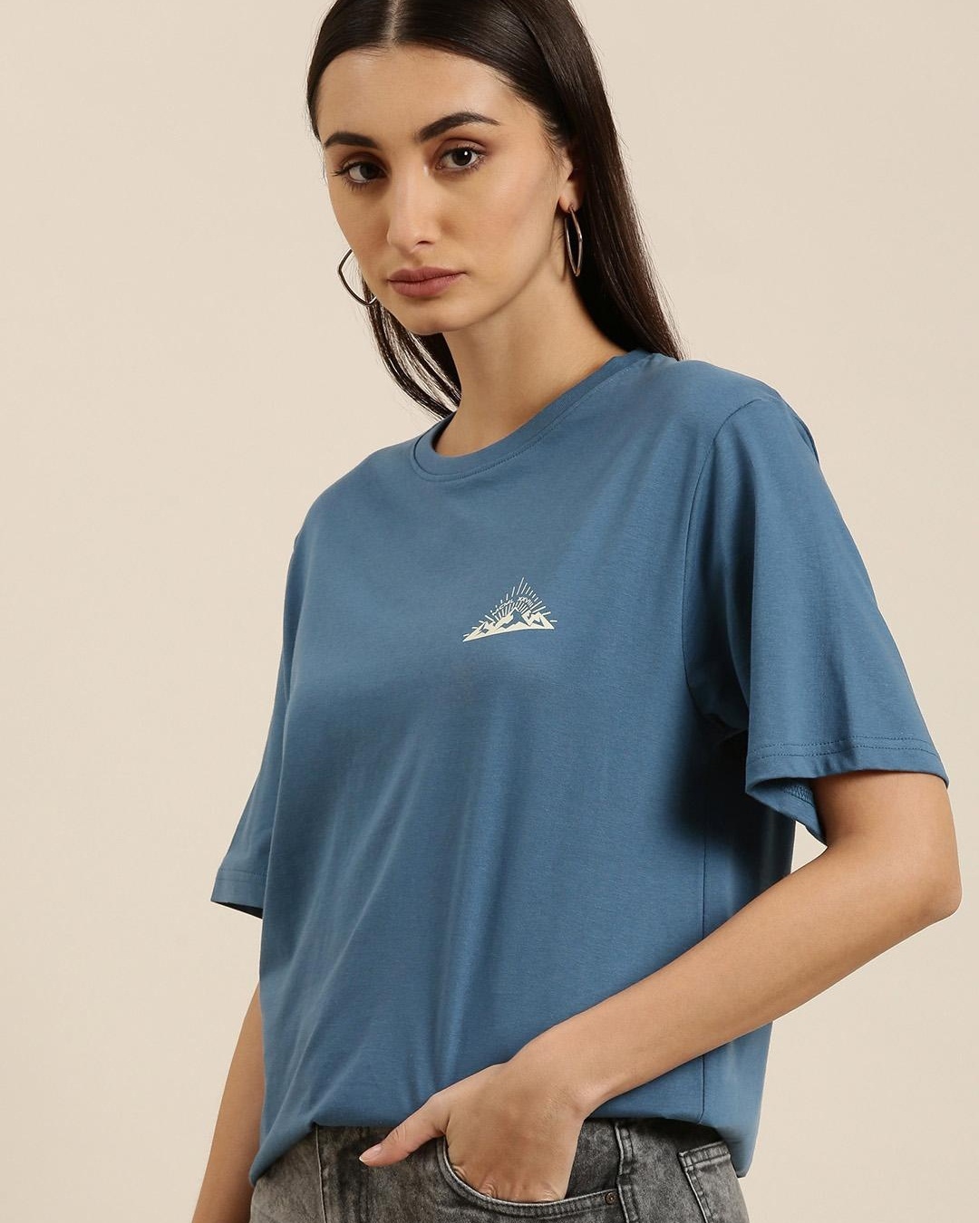 Women Royal Blue Lost Reality Printed Oversized T-Shirt main image 1