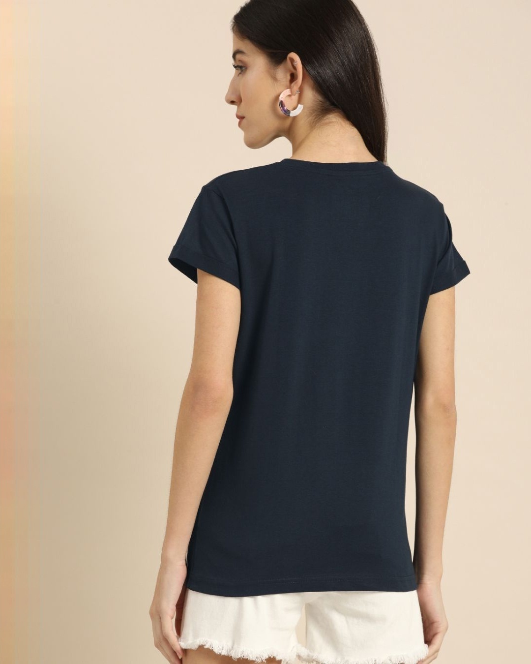 Shop Women's Blue Floral Print T-shirt-Back