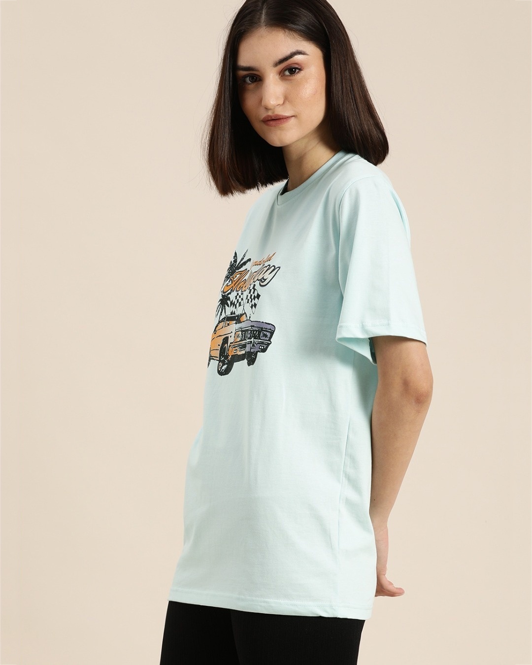 Shop Women's Blue Graphic Print Oversized T-shirt-Design