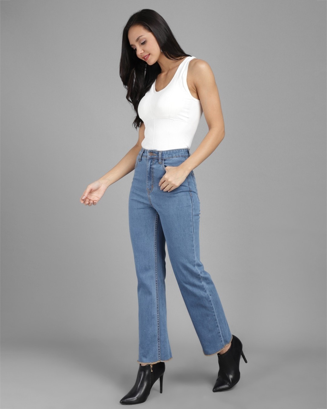 Shop Women's Blue High Rise Flared Jeans