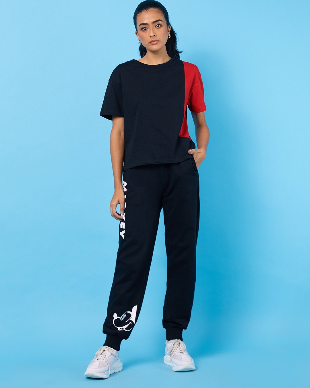 Shop Women's Blue Mickey Tonal(DL) Typography Joggers-Full