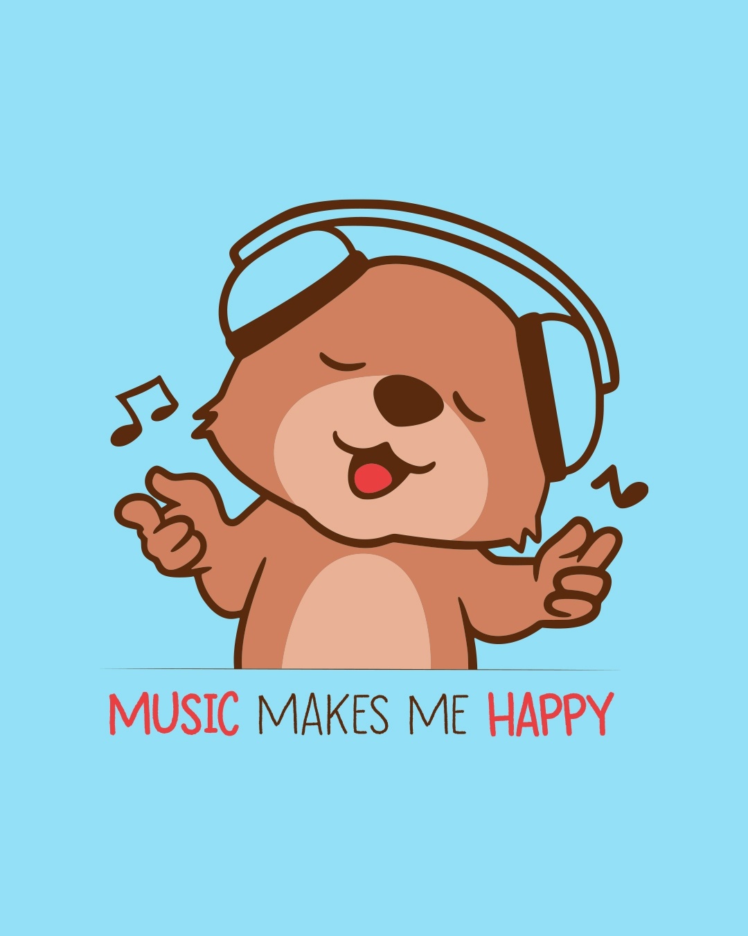 Shop Women's Blue Music Makes Me Happy Bear Graphic Printed Tank Top-Full