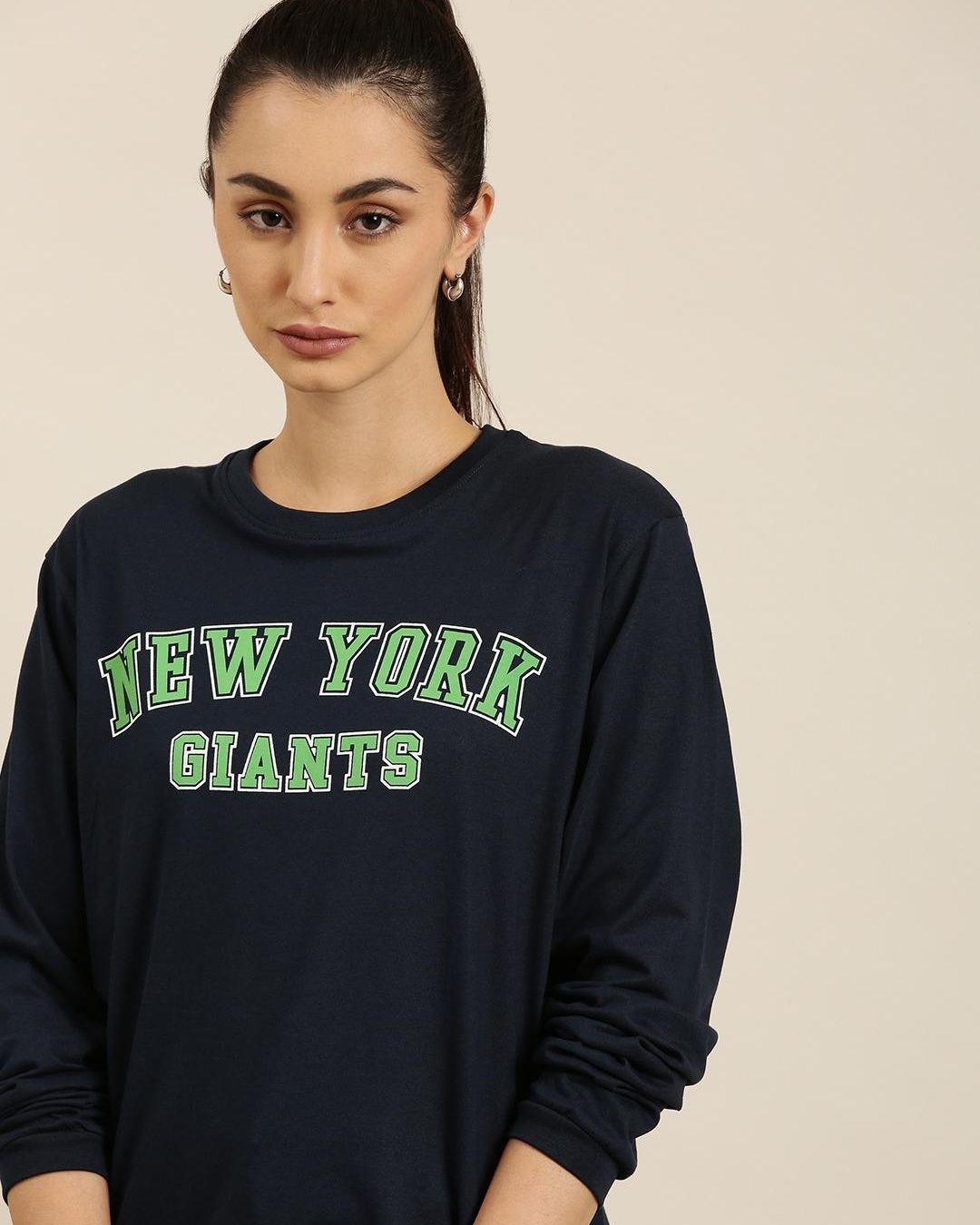 Shop Women's Blue New York Typography Oversized T-shirt-Front