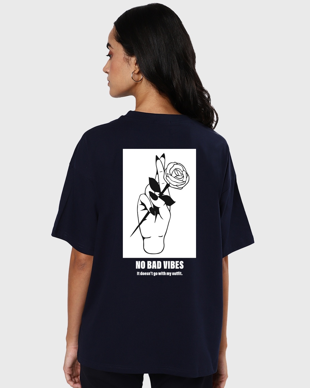 Shop Women's Blue No Bad Vibes Graphic Printed Oversized T-shirt-Design
