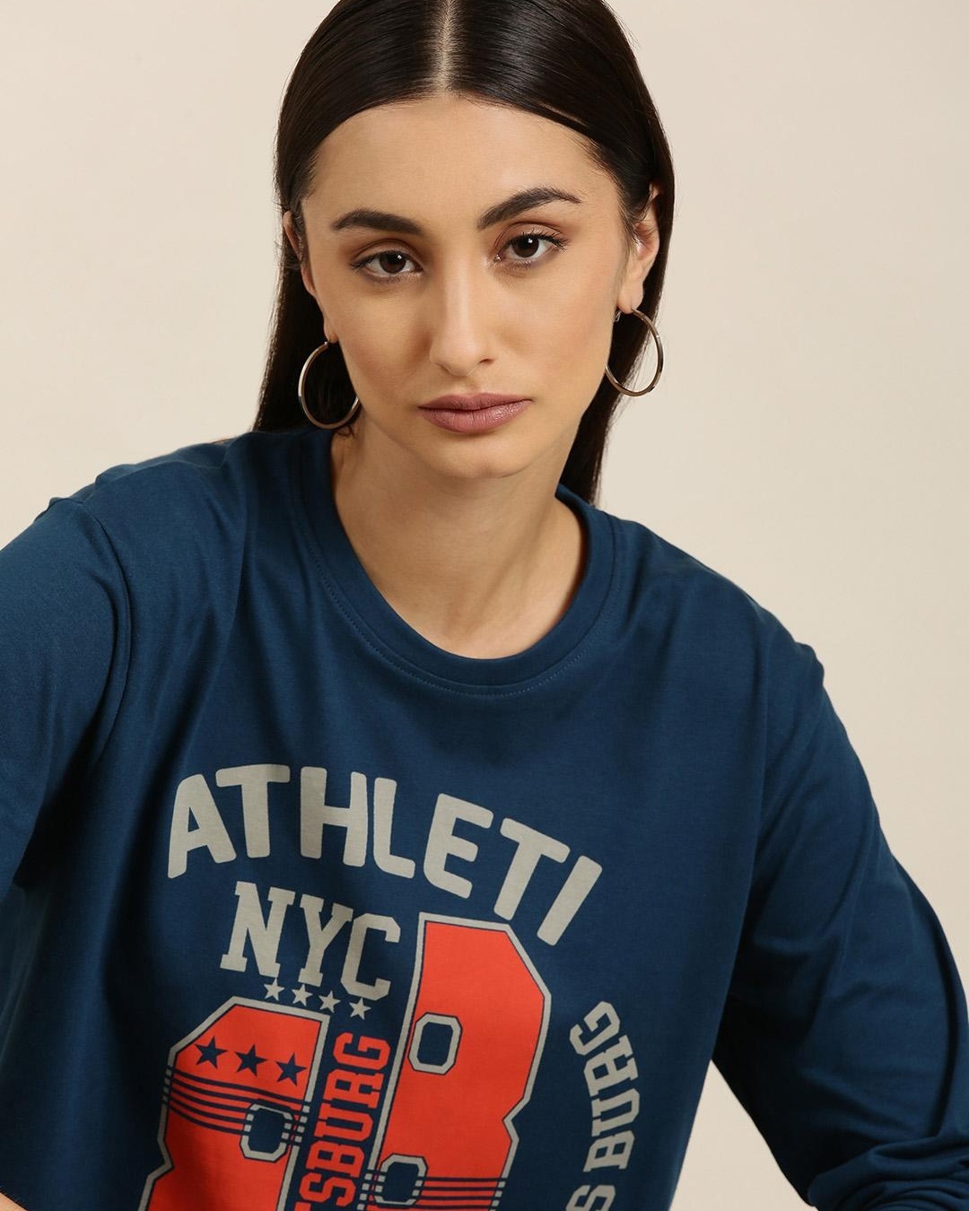 Shop Women's Blue NYC Typography Oversized T-shirt-Front