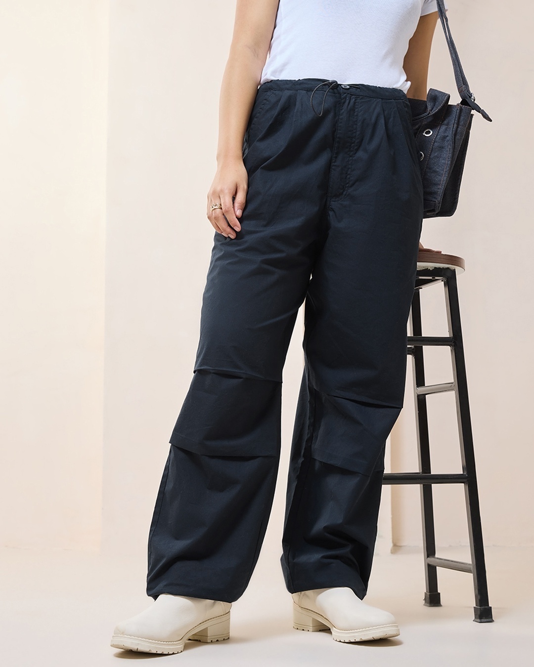 Women's Blue Oversized Parachute Pants