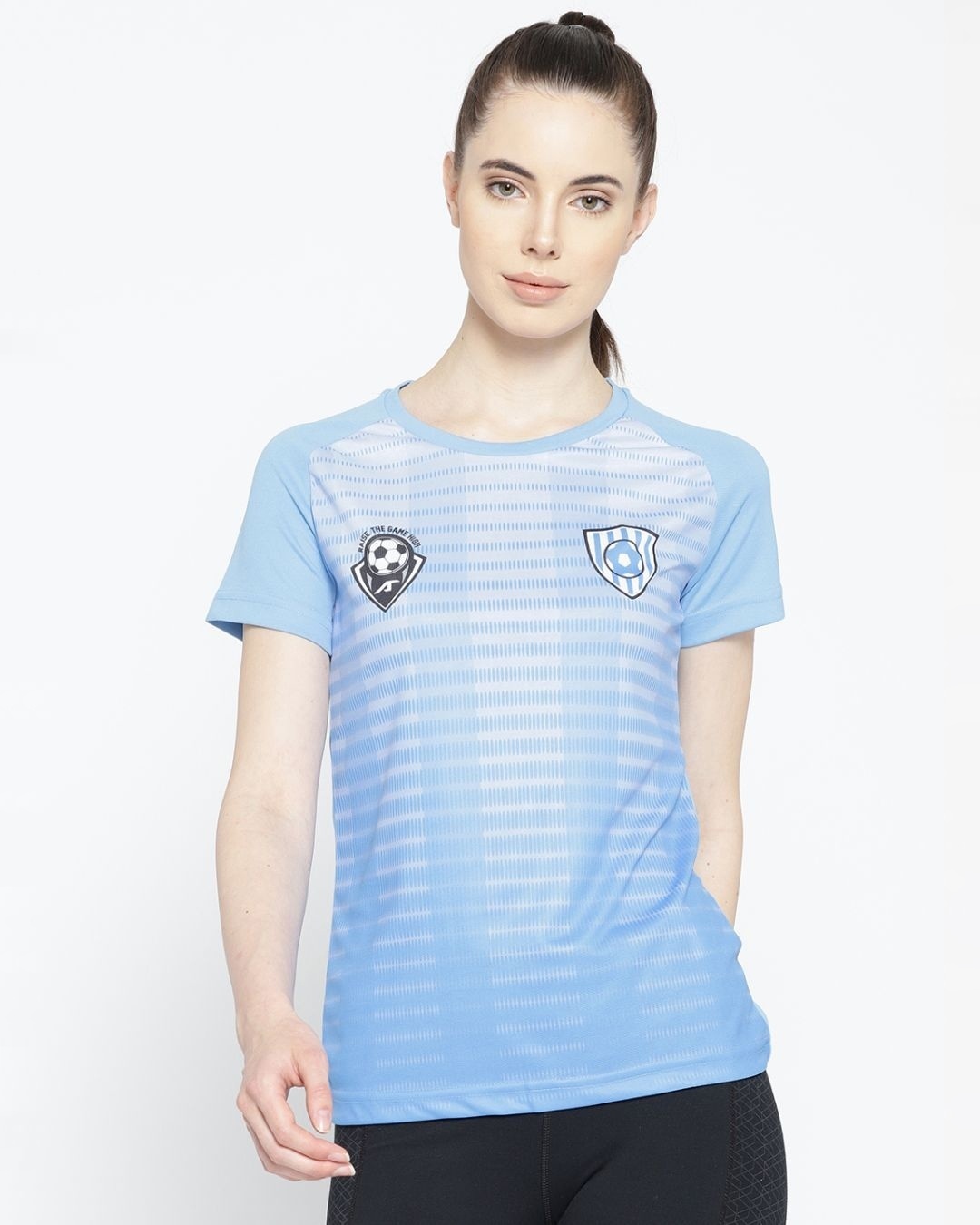 Shop Women's Blue Printed Slim Fit T-shirt-Front