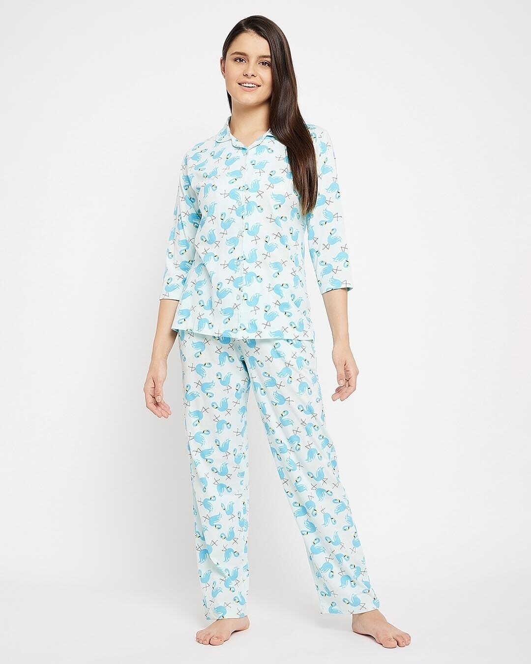 Shop Women's Blue Printed Top & Pyjama Set (Pack of 2)