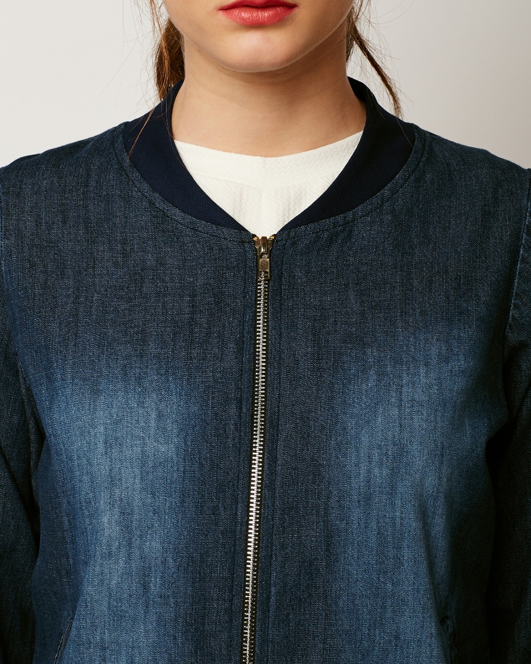 Buy Women's Blue Relaxed Fit Denim Bomber Jacket for Women Blue Online
