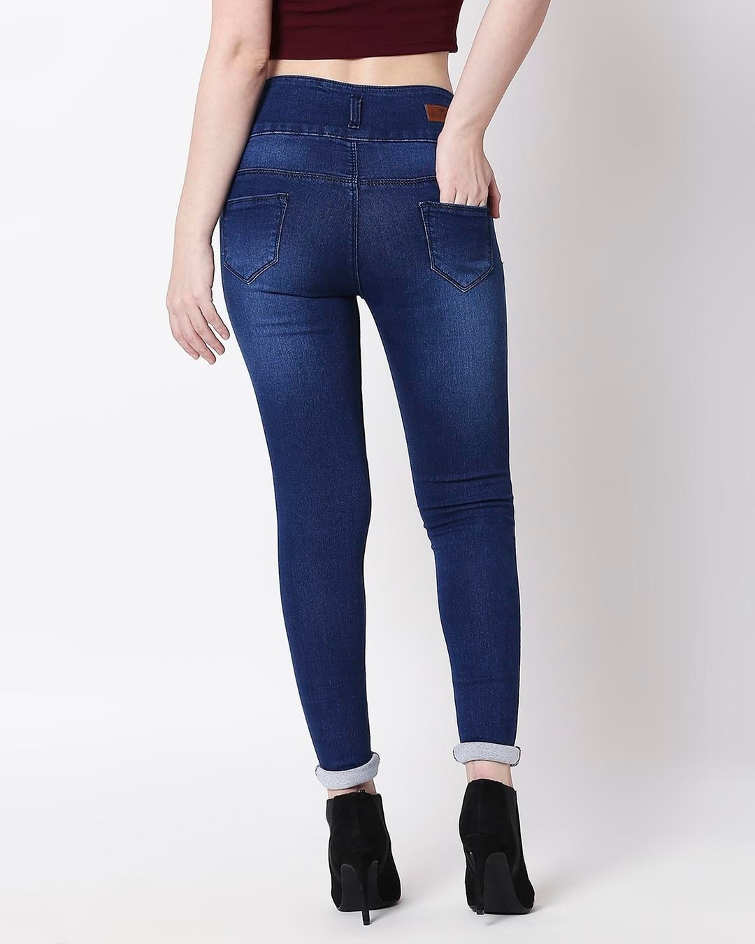 Shop Women's Blue Slim Fit High Rise Clean Look Stretchable Jeans-Back
