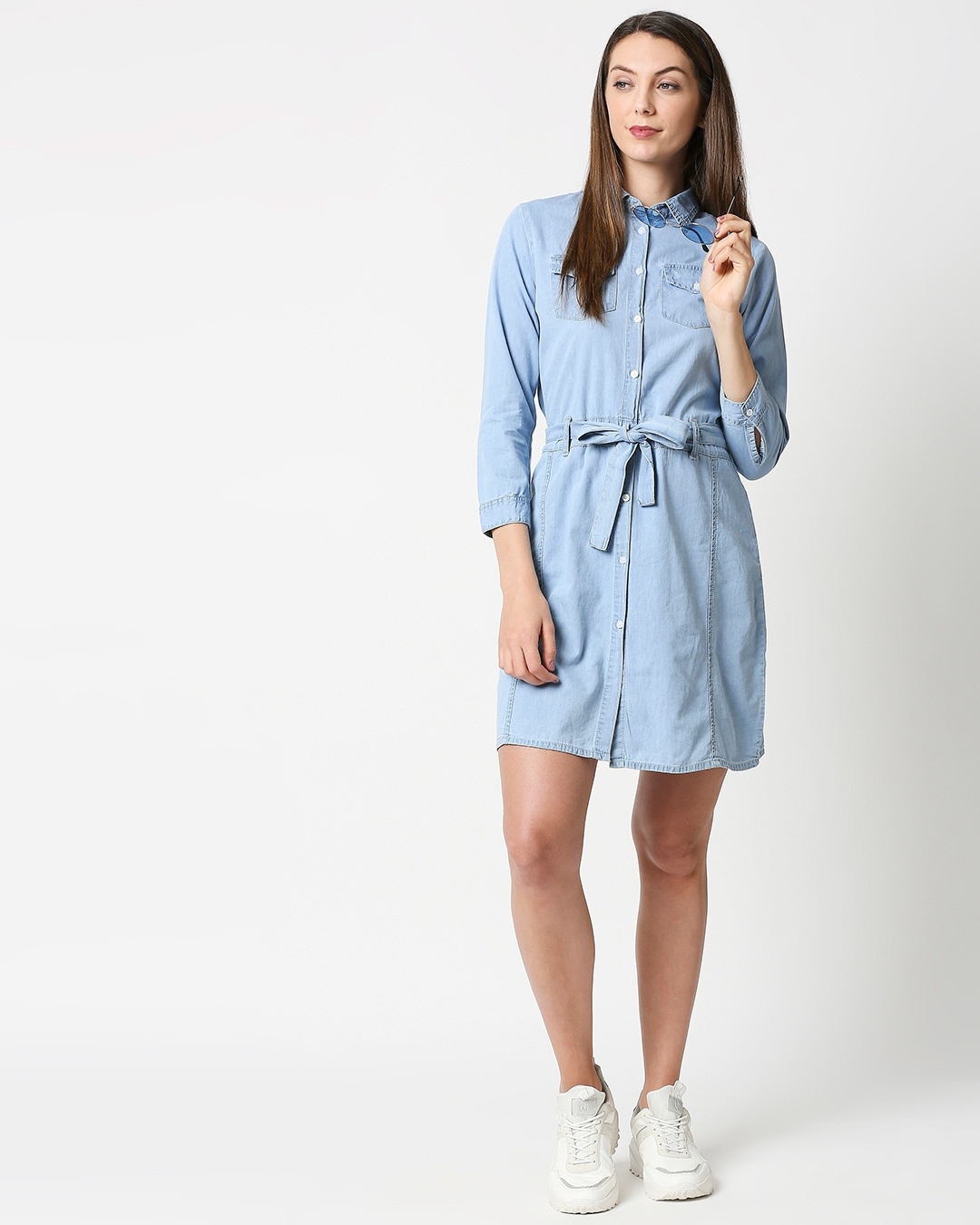 Shop Women's Blue Solid Shirt Dress-Full