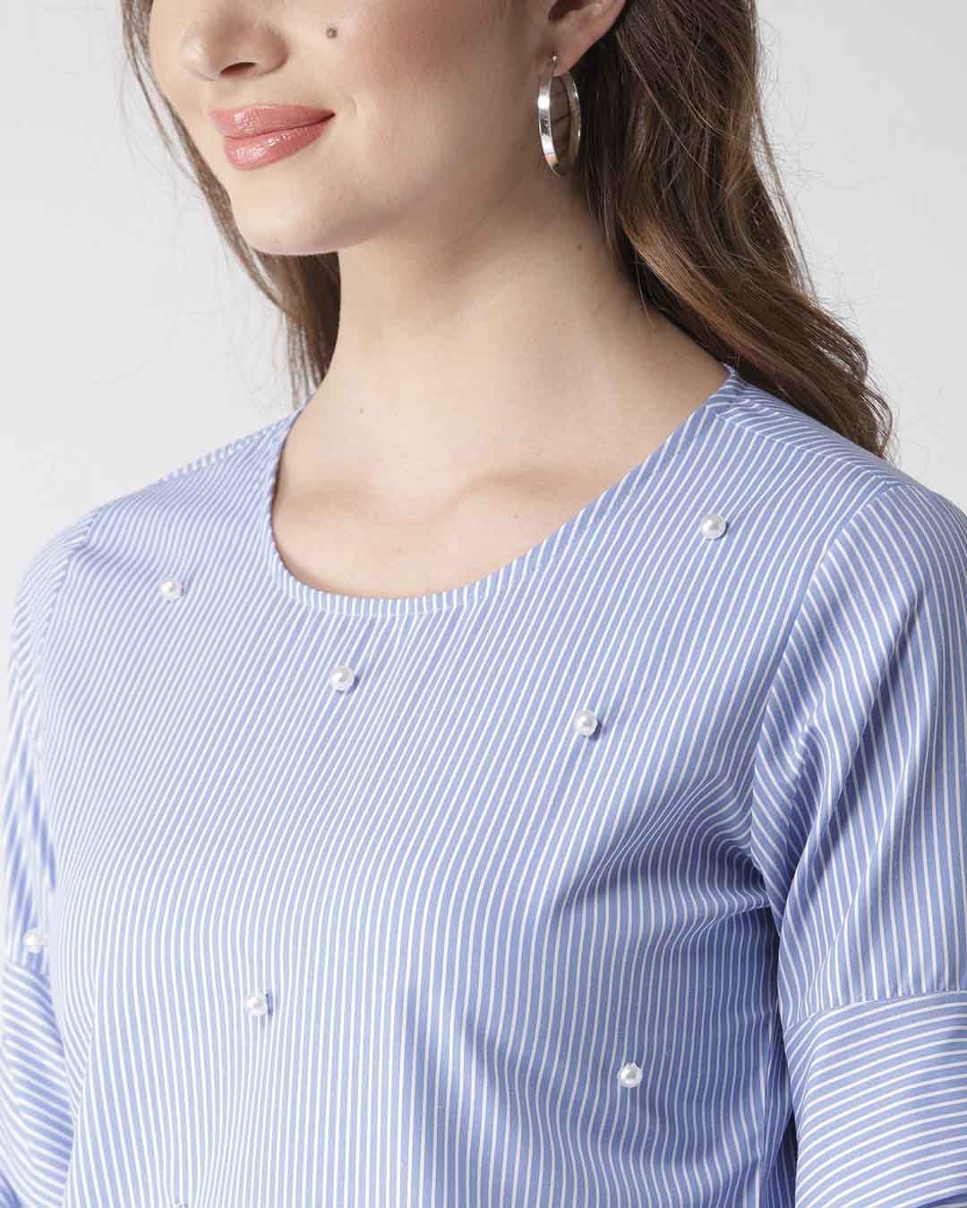 Shop Women's Blue Striped Top-Full