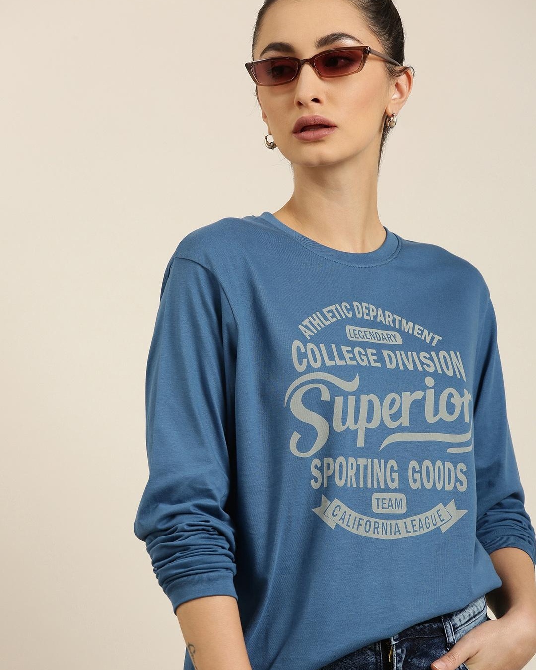 Shop Women's Blue Superior Typography Oversized T-shirt-Back