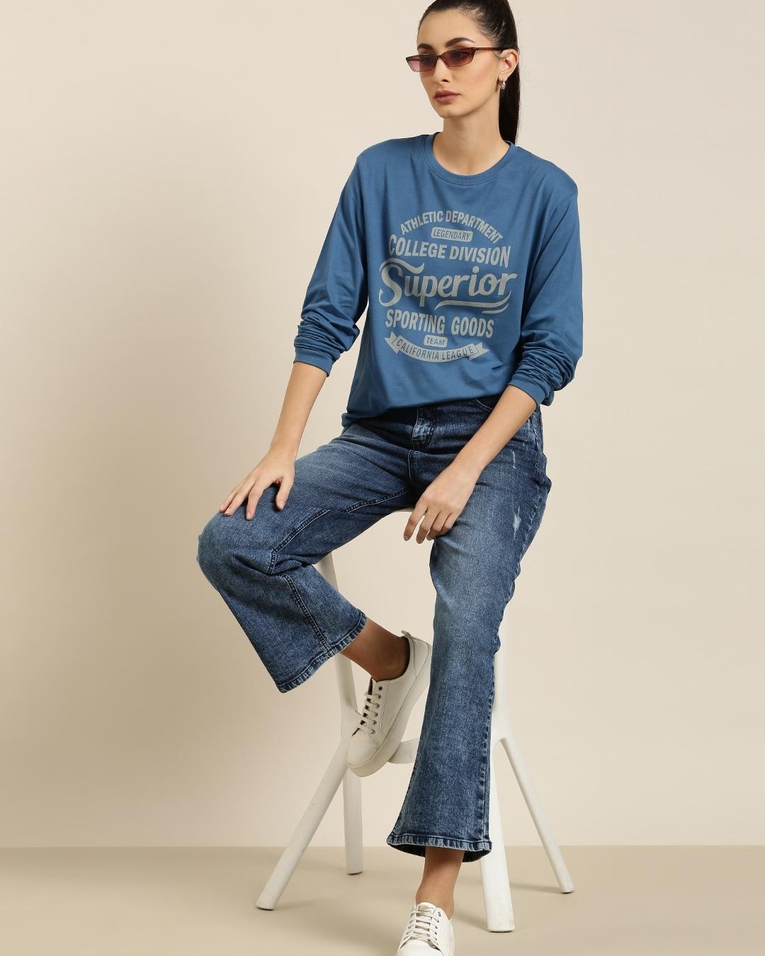 Shop Women's Blue Superior Typography Oversized T-shirt-Full