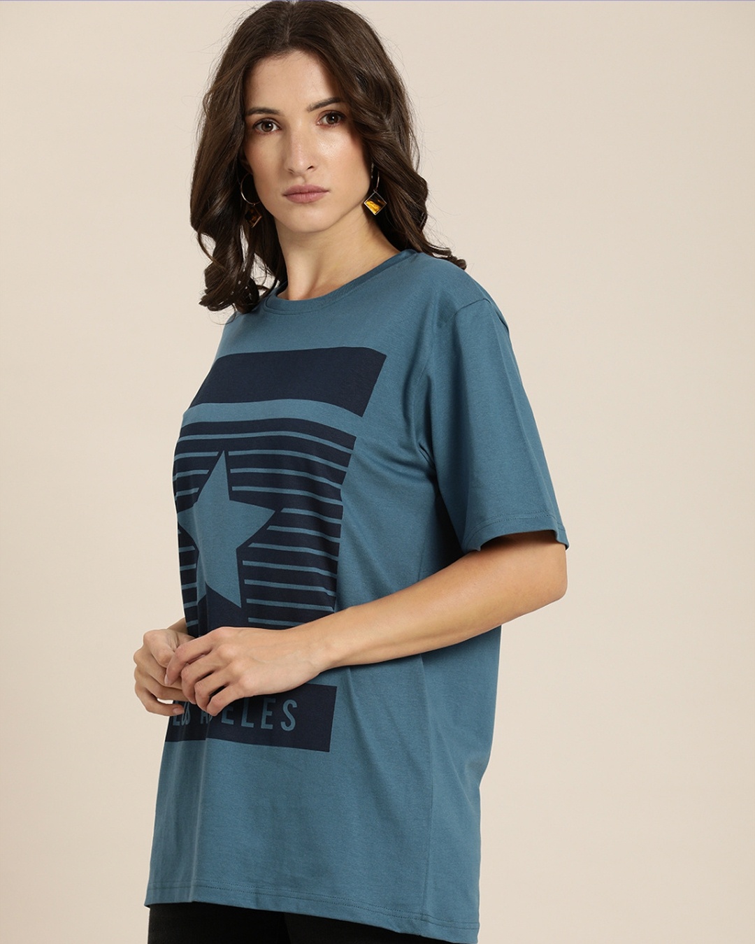 Shop Women's Blue Typography Oversized T-shirt-Front