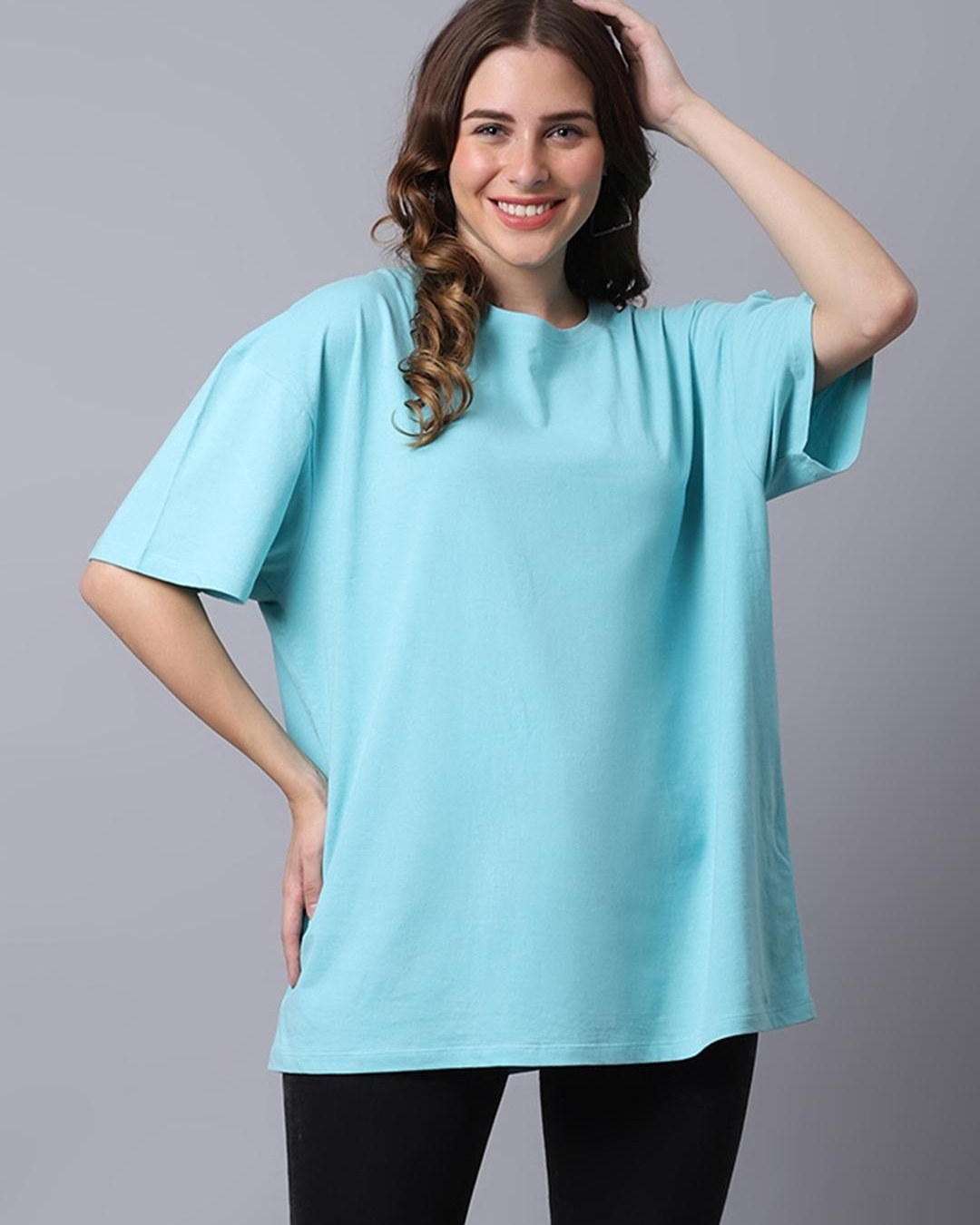 Shop Women's Blue Typography Oversized T-shirt-Back