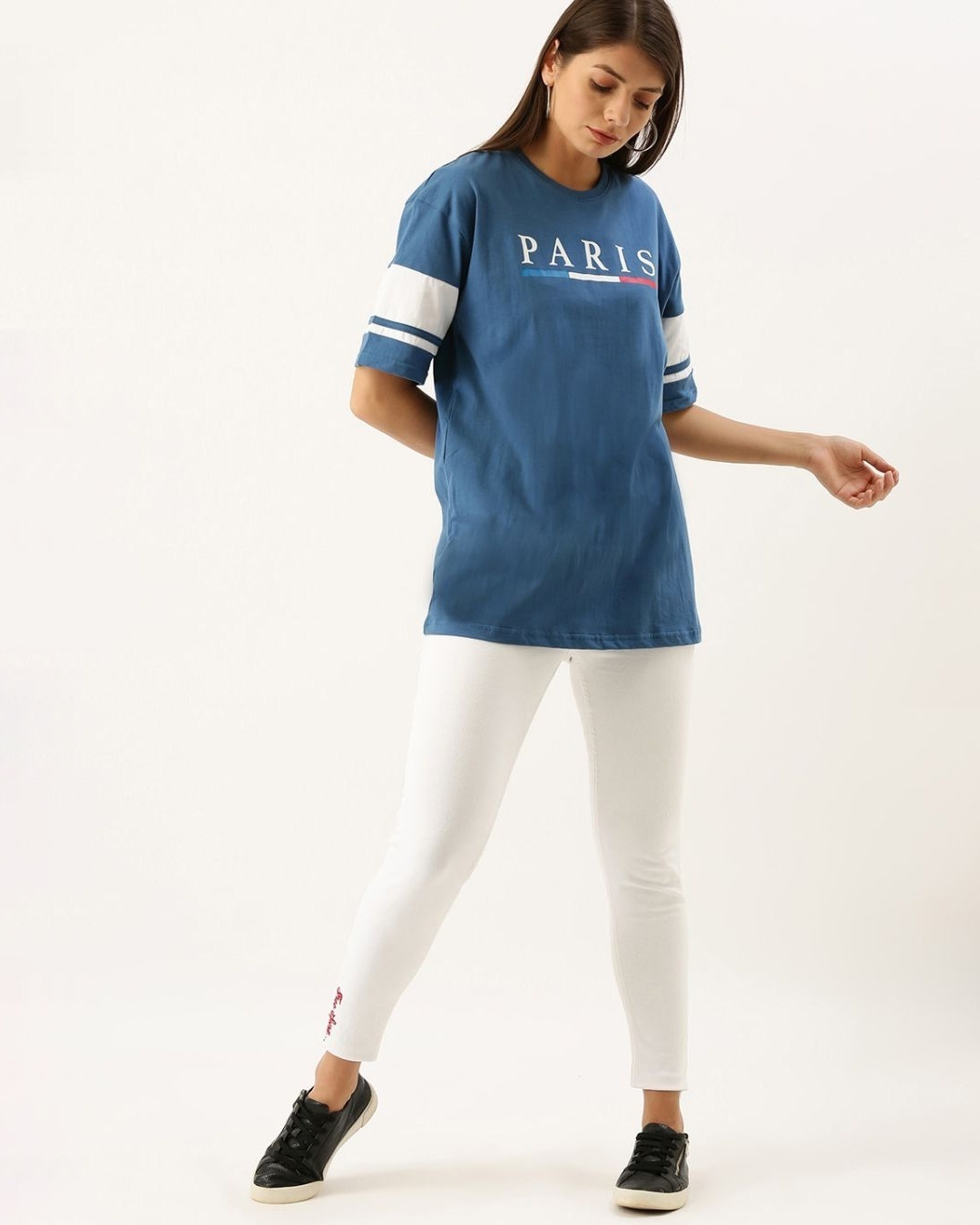 Shop Women's Blue Typography T-shirt
