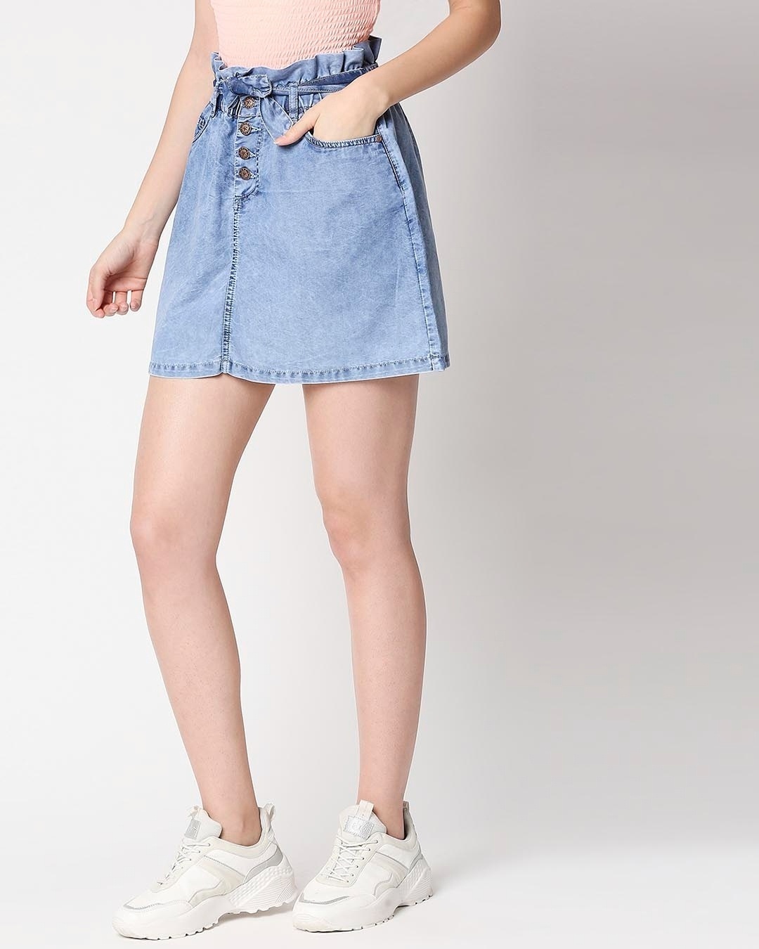 Shop Women's Blue Washed A-Line Mini Denim Skirt-Design