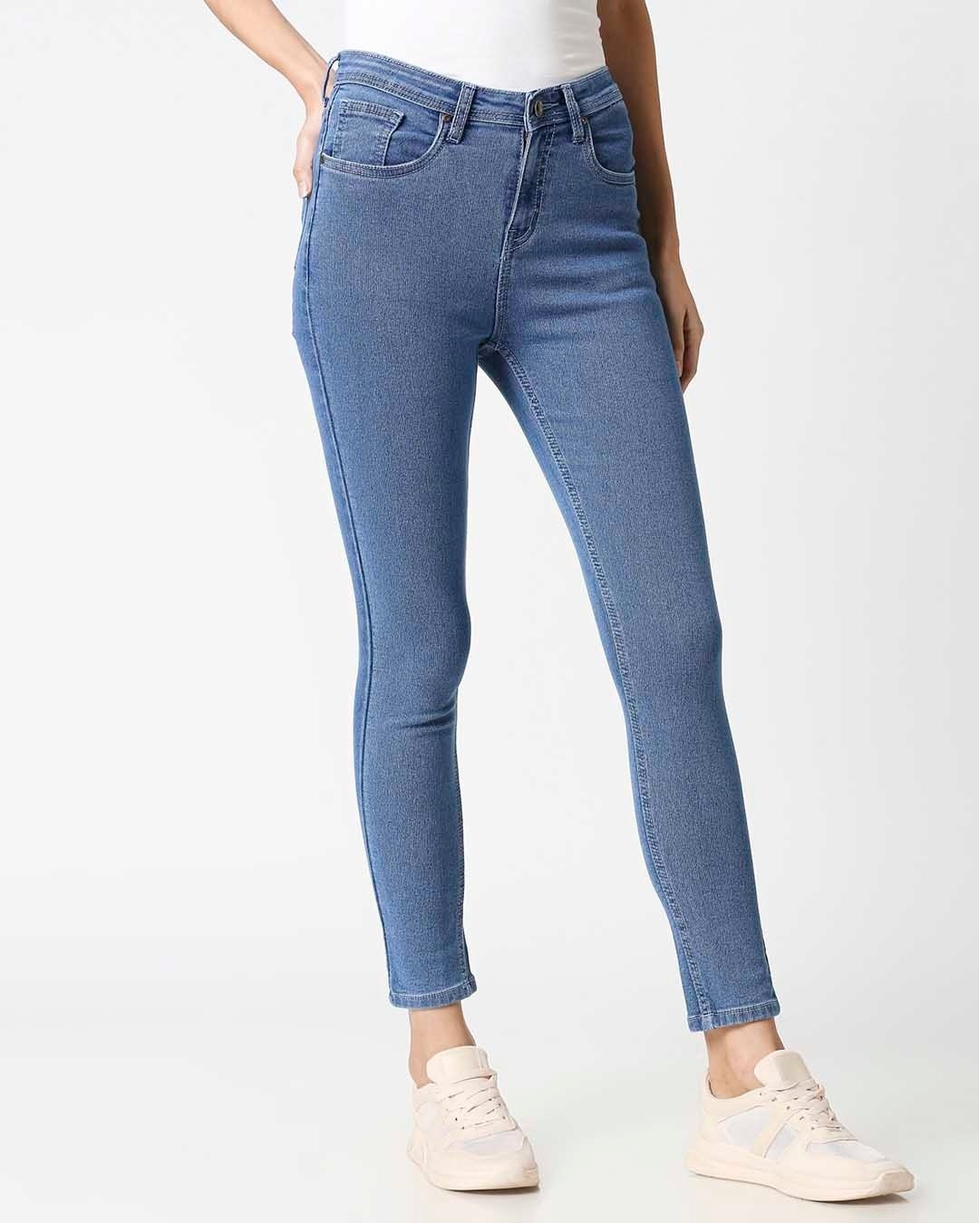Shop Women's Blue Washed Slim Fit High Waist Jeans-Back